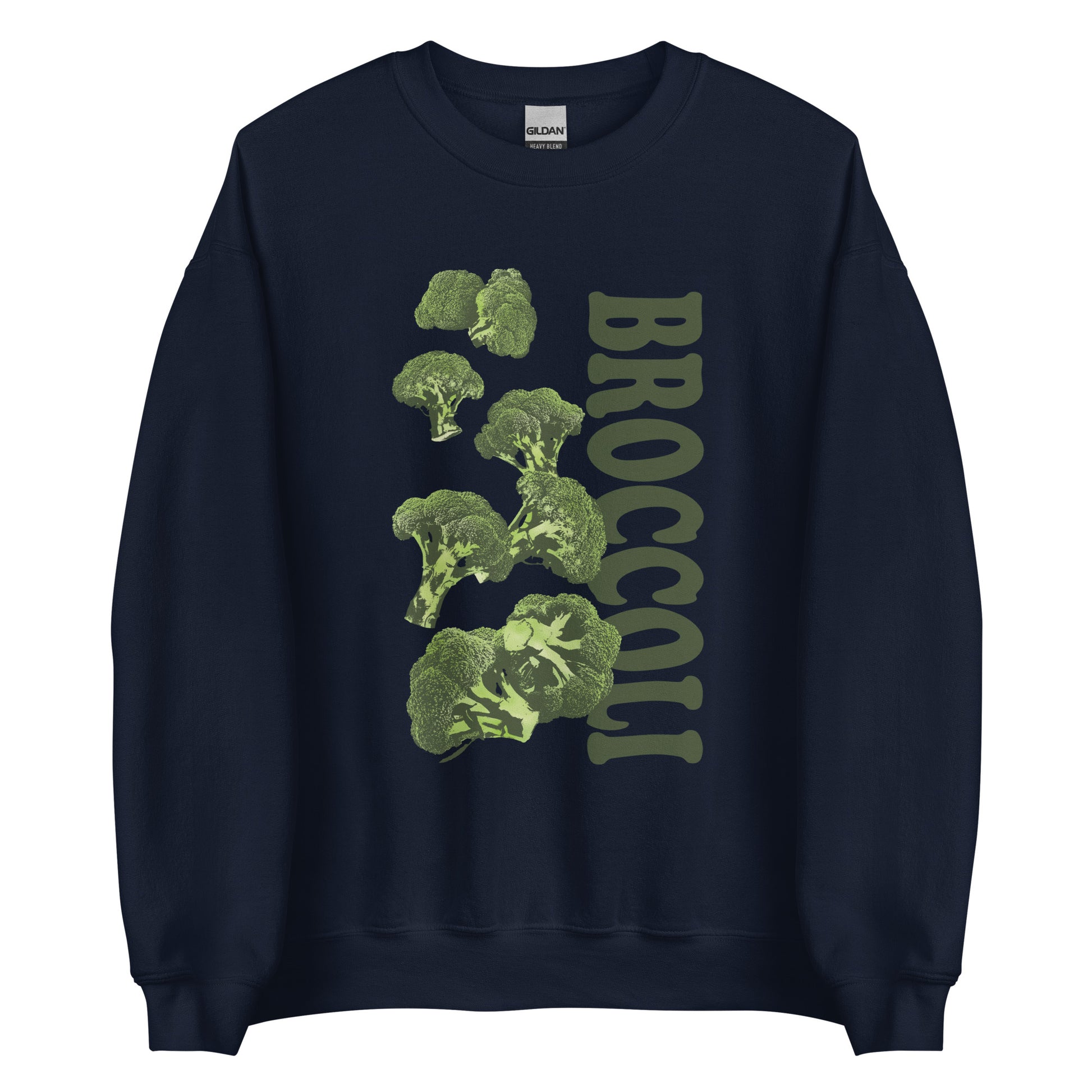 Navy Broccoli Sweatshirt from Nina's Funky Shop by ninanush- Love broccoli? Our Broccoli Crewneck Sweatshirt is soft, comfortable and just what you need. It's a unisex sweatshirt with a unique, hand drawn broccoli design, expertly printed on the front. Perfect for cozy nights in or stand out streetwear for veggie enthusiasts. This funny foodie sweatshirt is designed by Nina and made just for you.