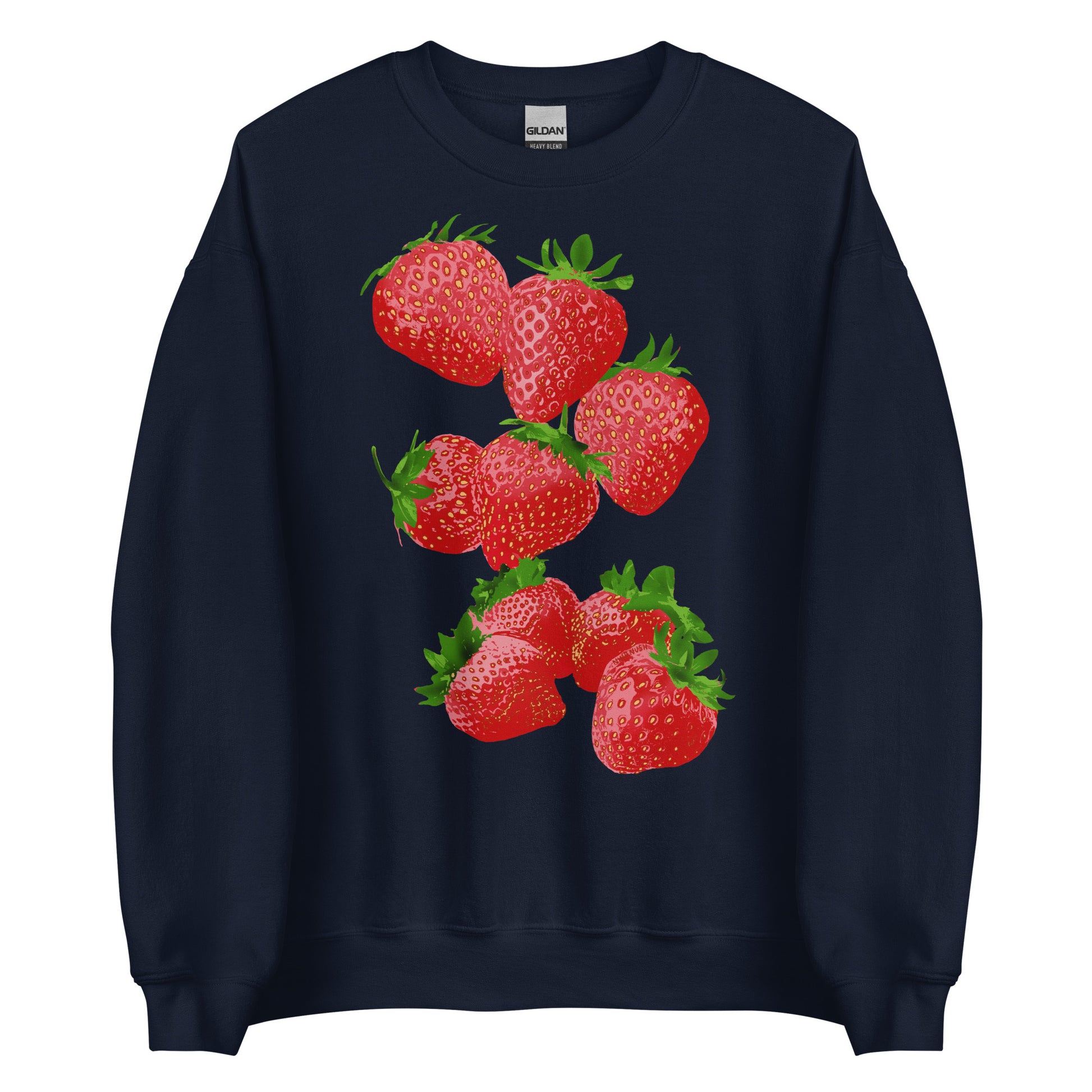 Navy Strawberry Design Sweatshirt from Nina's Funky Shop by ninanush - Love strawberries? Our Strawberry Crewneck Sweatshirt is soft, comfortable and just what you need. It's a unisex sweatshirt that comes in a variety of colors with a unique, hand drawn strawberry design, expertly printed on the front. Perfect for cozy nights in or stand out streetwear for strawberry enthusiasts. 