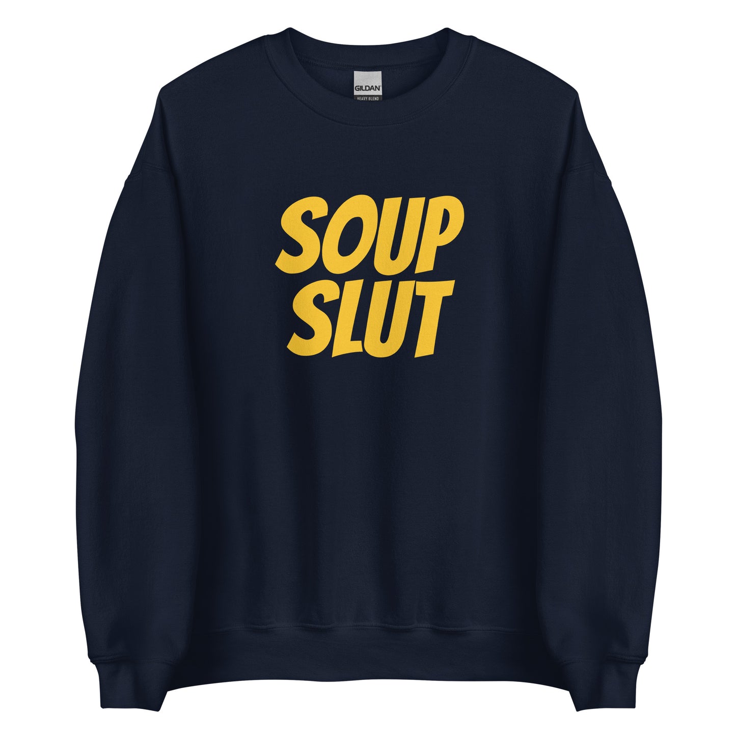 Navy Soup Slut Sweatshirt from Nina's Funky Shop by ninanush - Do you love soup? Looking for a funny gift for a friend? Our Soup Slut Crew Neck Sweatshirt is soft, comfortable and just what you need. It's a unisex foodie sweatshirt with "soup slut", expertly printed on the front. A perfect funny foodie sweatshirt for cozy nights in or stand out soup lover streetwear.