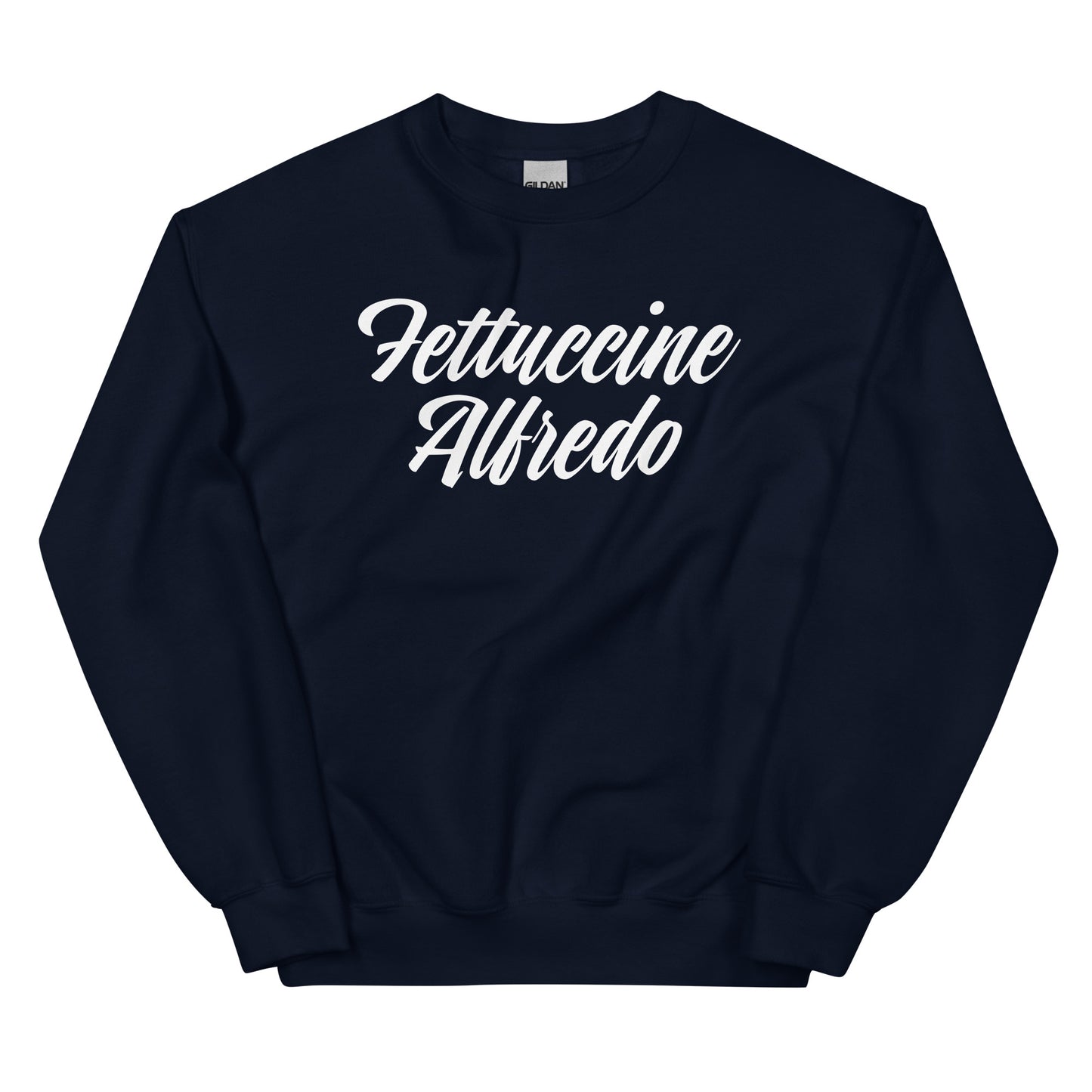 Navy Fettuccine Alfredo Crewneck Sweatshirt - Fettuccine Alfredo enthusiast? Looking for a gift for a pasta lover? Our Fettuccine Alfredo Crewneck Sweatshirt is cozy, soft, and made just for you!