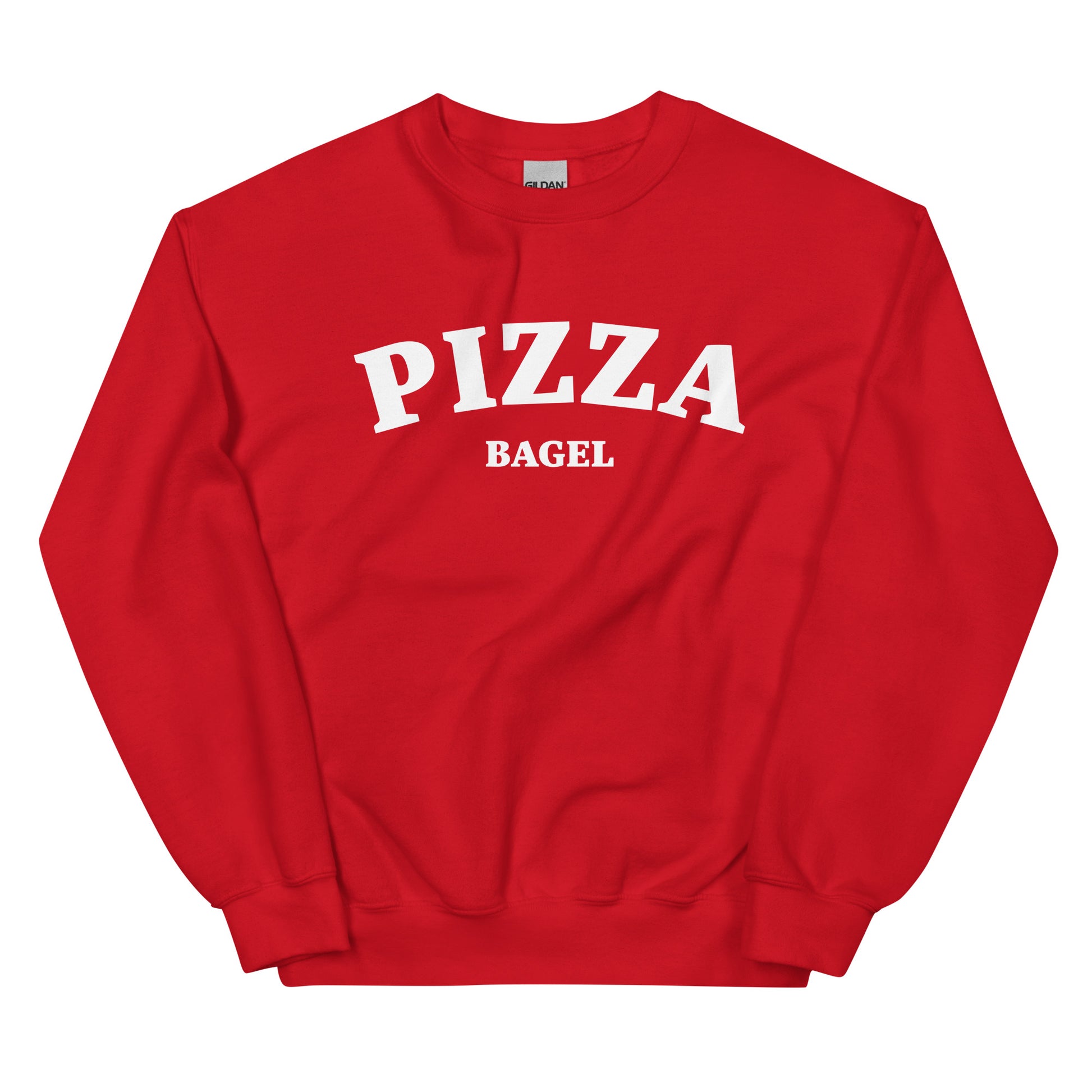 Red pizza bagel sweatshirt - This pizza bagel sweatshirt is must-have for all pizza bagel enthusiasts! It's a classic crew neck sweatshirt that's soft, comfortable and shows your love of pizza bagels. This funny food sweatshirt is perfect for cozy nights, streetwear or a funny gift for foodies. Make a statement in this pizza bagel lover sweatshirt. 