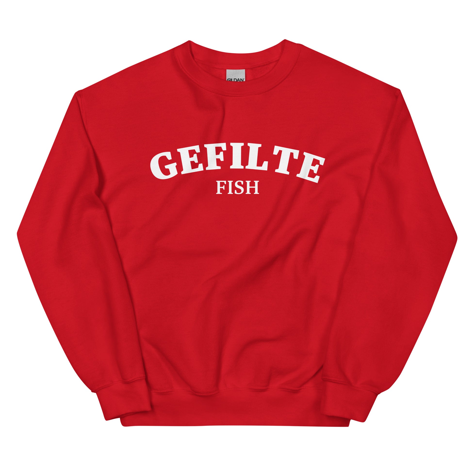 Red gefilte fish sweatshirt unisex - Make a statement in this gefilte fish sweatshirt. It's a funny Jewish food sweatshirt that is soft, comfortable and sure to turn heads. Eat gefilte fish in style in this unusual foodie crew neck sweatshirt. What is gefilte fish? Gefilte fish is an Ashkenazi Jewish dish that is often served during celebrations and holidays.