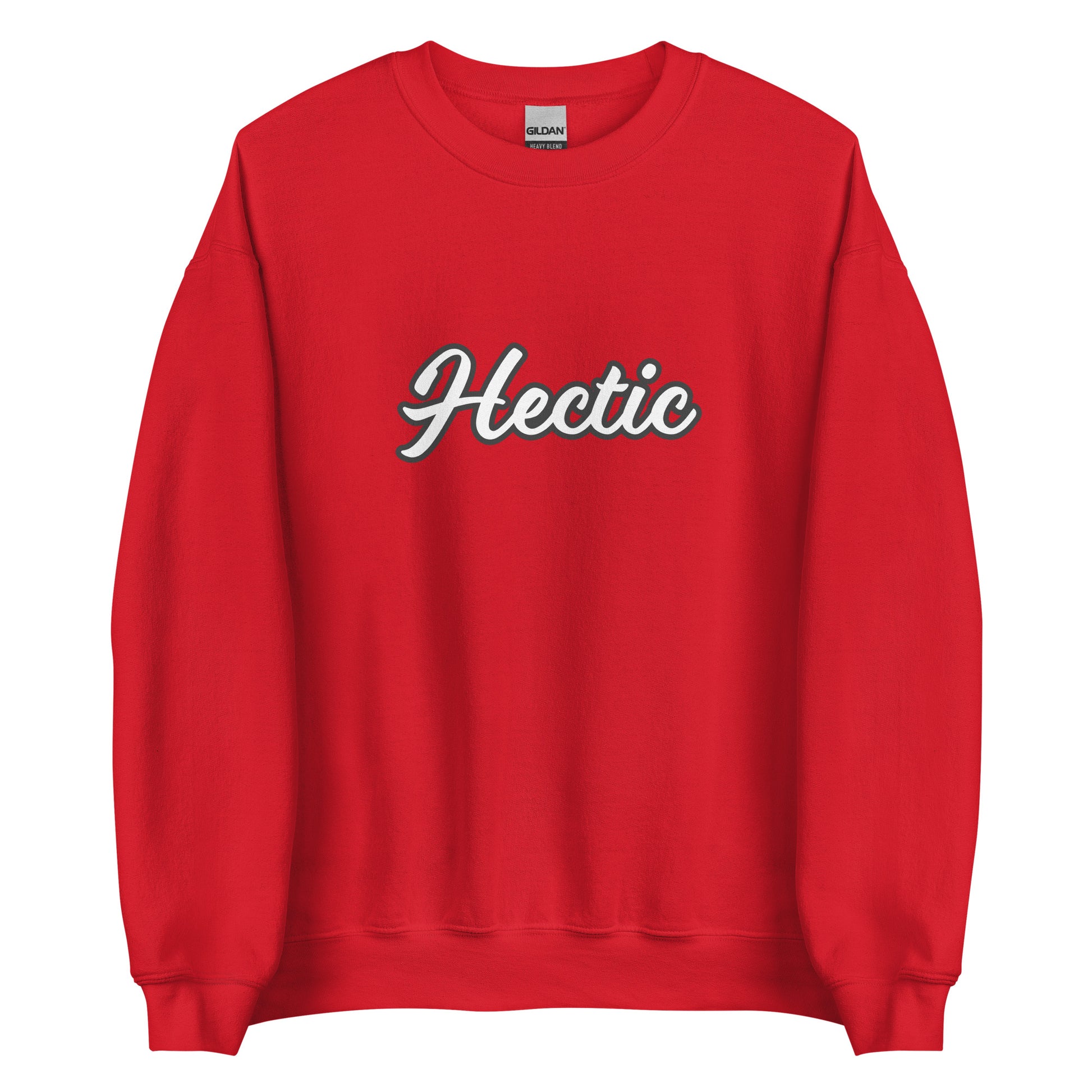 Red hectic sweatshirt from Nina's Funky Shop by ninanush - Hectic ✨ This hectic sweatshirt is a classic crew neck sweatshirt that's soft and comfortable. Perfect for cozy nights, unique streetwear or a funny gift for a chaotic friend, this funny sweatshirt is a must-have. Stay weird and live your best life in this hectic sweatshirt, designed by Nina and made just for you.