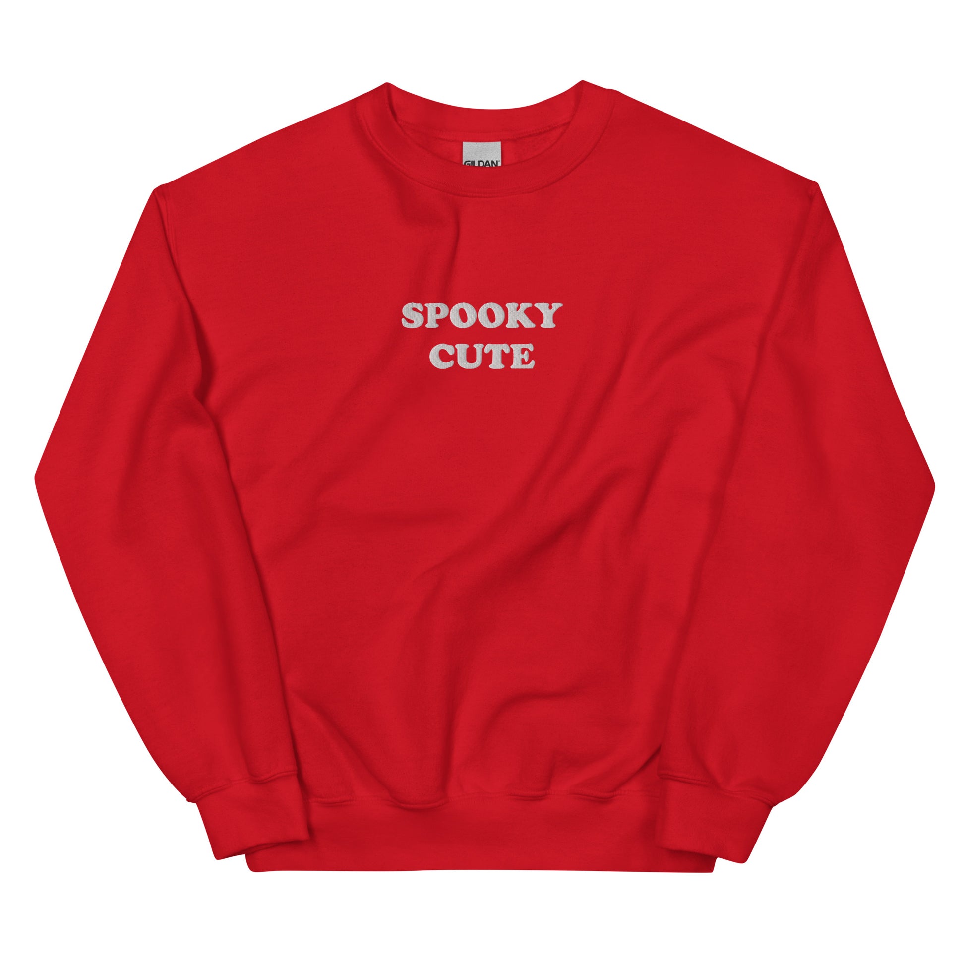 Red Spooky Cute Sweatshirt from Nina's Funky Shop by ninanush - Embrace your spooky in this unique spooky sweatshirt. It's a unisex sweatshirt with "Spooky Cute", embroidered on the front. Whether you're celebrating spooky season or embracing the spooky year-round, this sweatshirt is just what you need. A colorful sweatshirt for everyday style and a cute gift for spooky season.