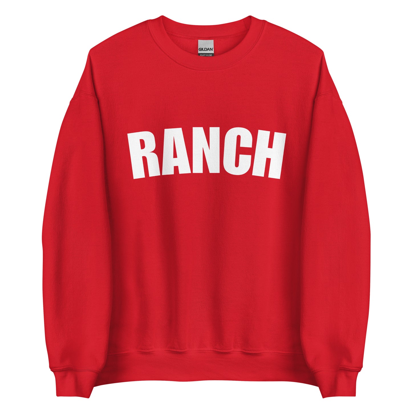 Red Ranch Sweatshirt from Nina's Funky Shop by ninanush - Do you love ranch? This funny foodie sweatshirt for ranch lovers was made just for you. It's a unisex, crew neck sweatshirt with the word "Ranch", expertly printed on the front. Perfect for cozy nights in or colorful and bold stand out streetwear for foodies, this ranch enthusiast sweatshirt is designed by Nina.