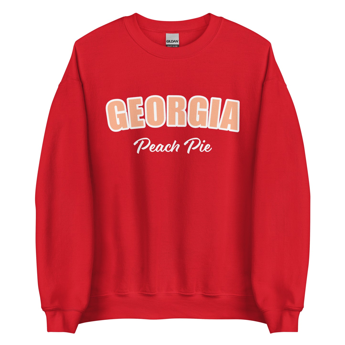 Red Georgia Peach Pie Sweatshirt from Nina's Funky Shop by ninanush - Do you love peach pie? Our Georgia Peach Pie Sweatshirt is just what you need. It's a funny foodie sweatshirt for peach pie lovers like you. This unisex, crew neck sweatshirt comes in a variety of colors with the words "Georgia Peach Pie", expertly printed on the front. The perfect Sweatshirt for peach pie enthusiasts.