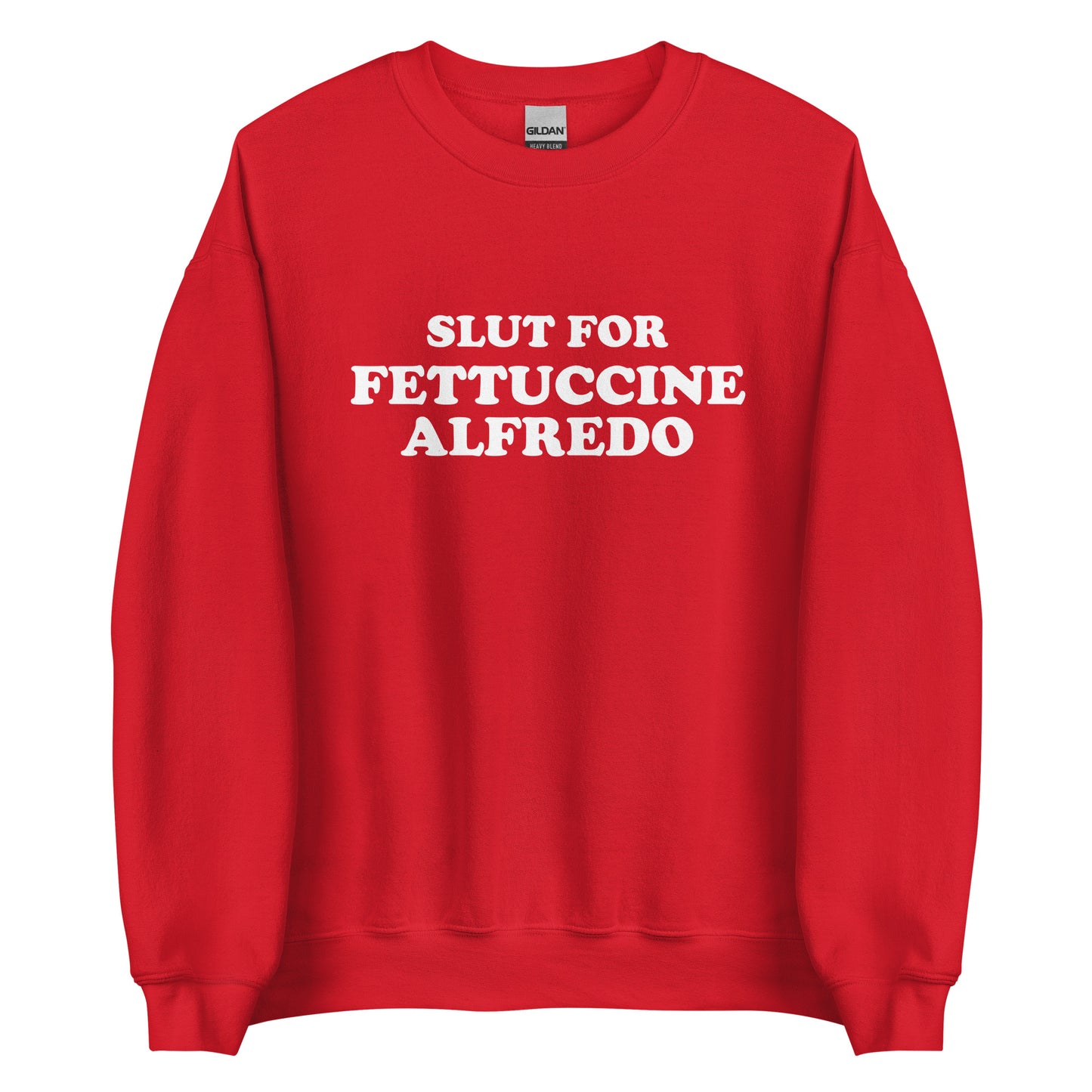 Red Slut for Fettuccine Alfredo Sweatshirt from Nina's Funky Shop by ninanush - Do you love fettuccine Alfredo? Looking for a funny gift for a friend? Our Slut For Fettuccine Alfredo Crew Neck Sweatshirt is soft, comfortable and just what you need. A perfect funny foodie sweatshirt for cozy nights in or stand out fettuccine lover streetwear, this pasta enthusiast sweatshirt is bold and made just for you.