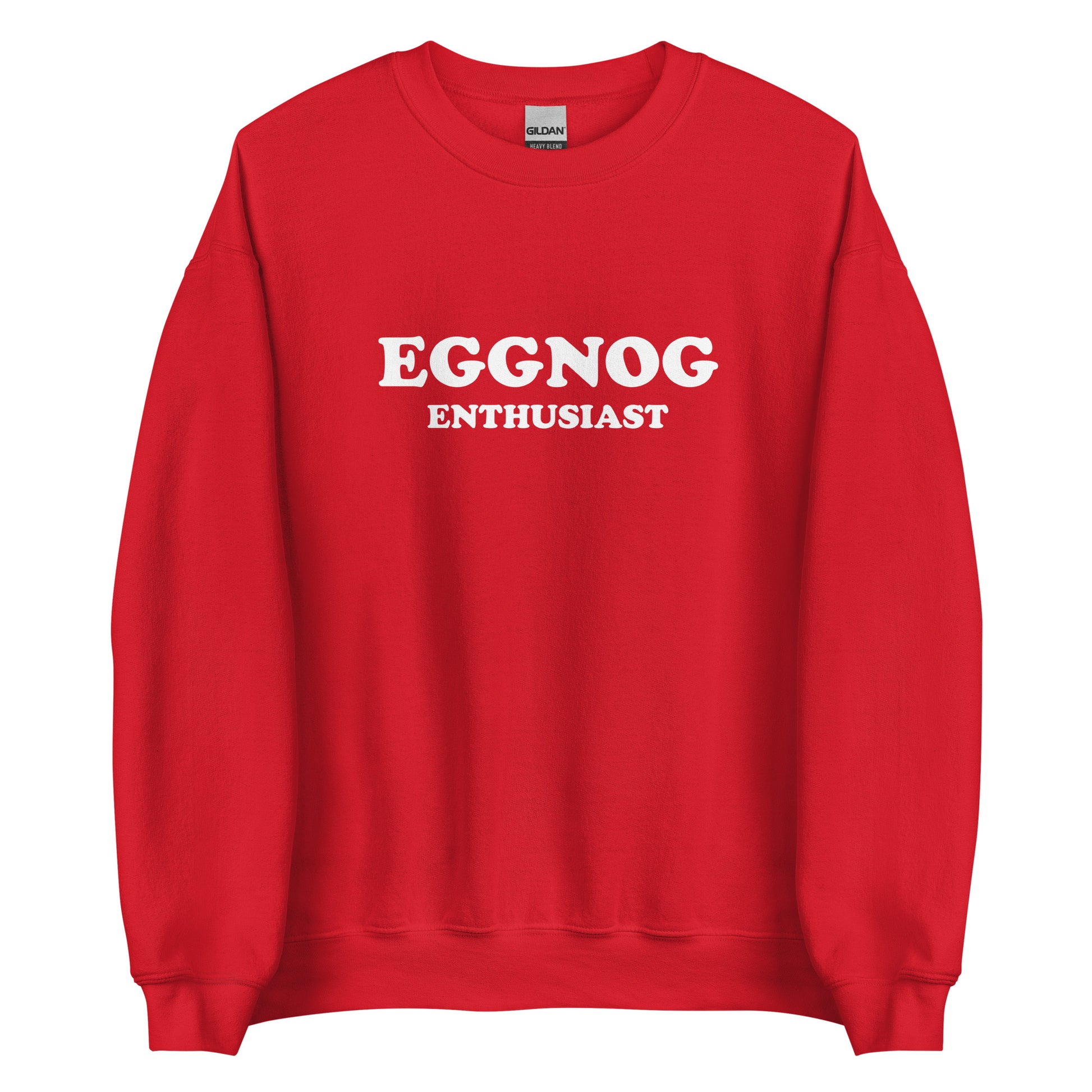 Red Eggnog Enthusiast Sweatshirt from Nina's Funky Shop by ninanush - Do you love eggnog? Looking for a funny holiday gift? Our Eggnog Enthusiast Crew Neck Sweatshirt is soft, comfortable and just what you need. It's a unisex sweatshirt that comes in a variety of colors with "Eggnog Enthusiast", expertly printed on the front. A funny foodie sweatshirt for cozy nights in or stand out eggnog lover streetwear.