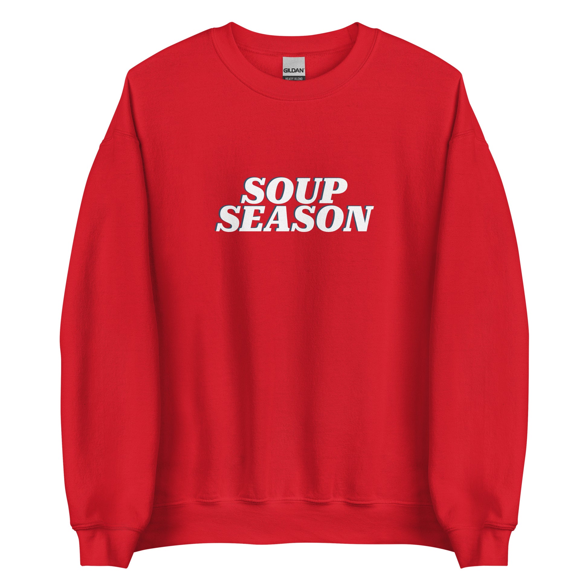 Red Soup Season Sweatshirt from Nina's Funky Shop by ninanush - Do you love soup? Looking for a funny gift for a friend? Our Soup Season Crew Neck Sweatshirt is soft, comfortable and just what you need. It's a unisex foodie sweatshirt that comes in a variety of colors with "soup season", expertly printed on the front. A funny foodie sweatshirt for cozy nights in or stand out soup lover streetwear.