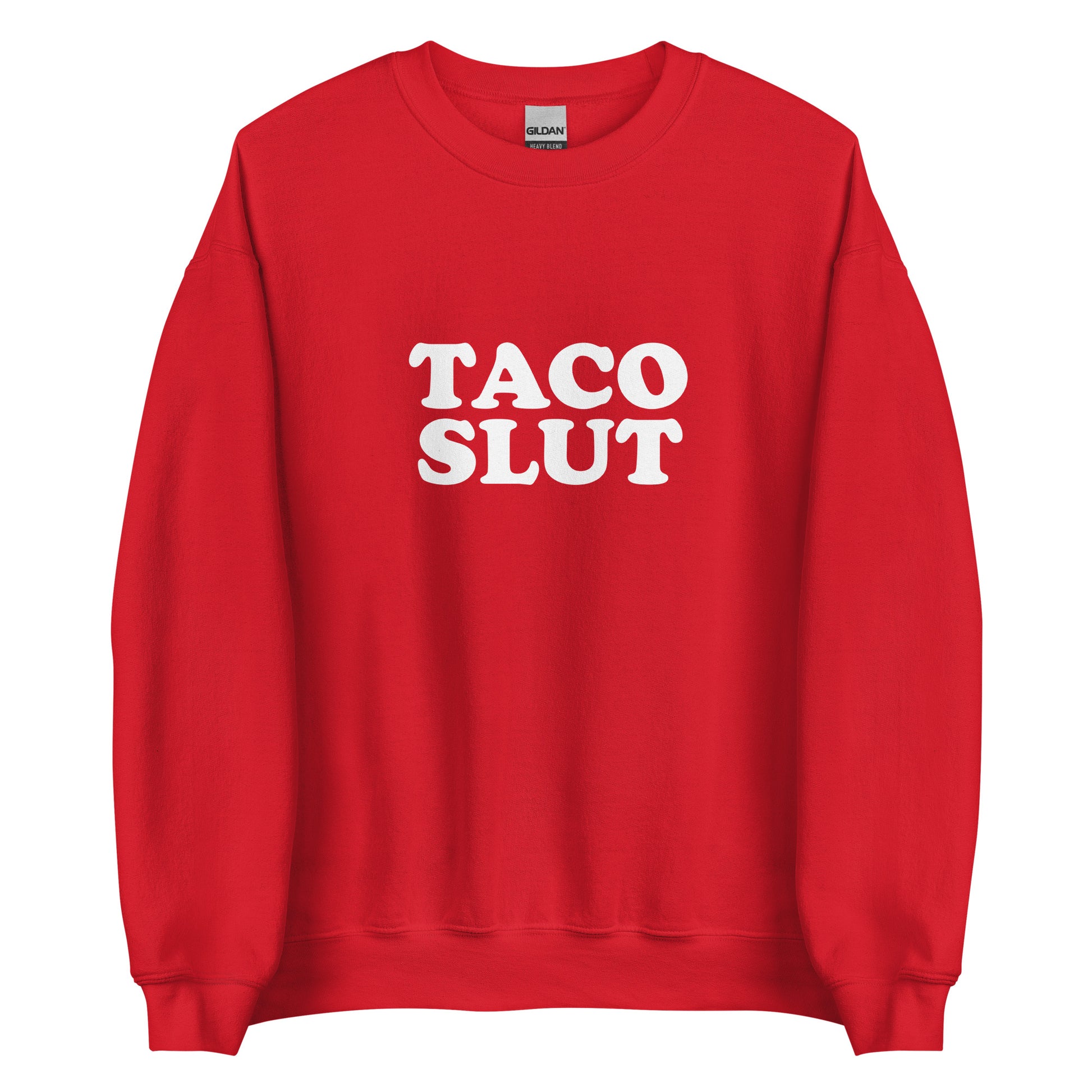 Red Taco Slut Sweatshirt from Nina's Funky Shop by ninanush - Do you love tacos? Looking for a funny gift for a friend? Our Taco Slut Crew Neck Sweatshirt is soft, comfortable and just what you need. A funny foodie sweatshirt for cozy nights in or stand out taco lover streetwear. This taco enthusiast sweatshirt is bold and made just for you. Eat tacos and celebrate your favorite foods.