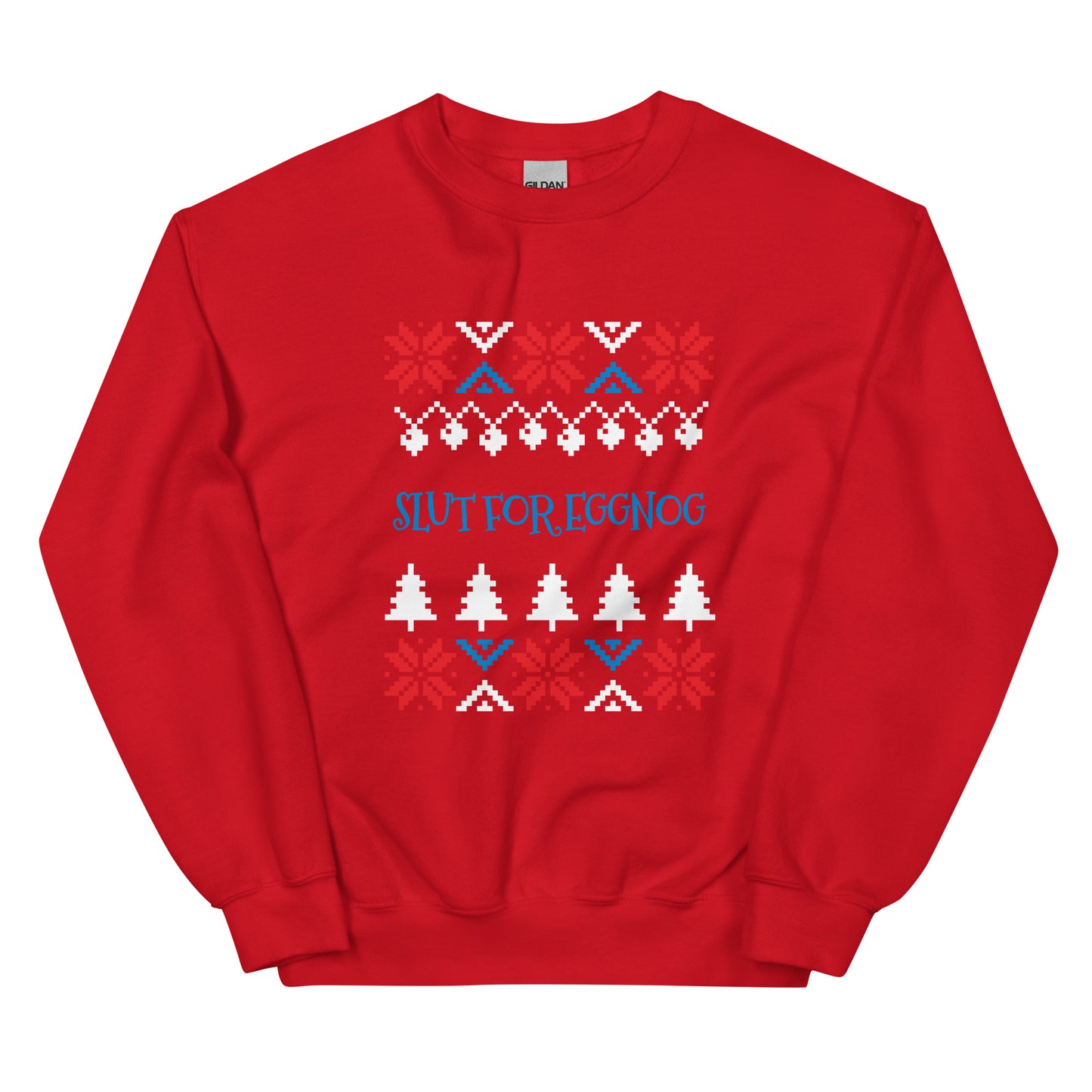 Red Slut For Eggnog Christmas Sweatshirt from Nina's Funky Shop by ninanush - Do you love eggnog? Looking for a funny Christmas sweatshirt? Our Slut For Eggnog Christmas Crew Neck Sweatshirt is just what you need. It's a unisex holiday sweatshirt that comes in a variety of colors with "Slut For Eggnog", expertly printed on the front. A funny Christmas sweatshirt for a holiday party.