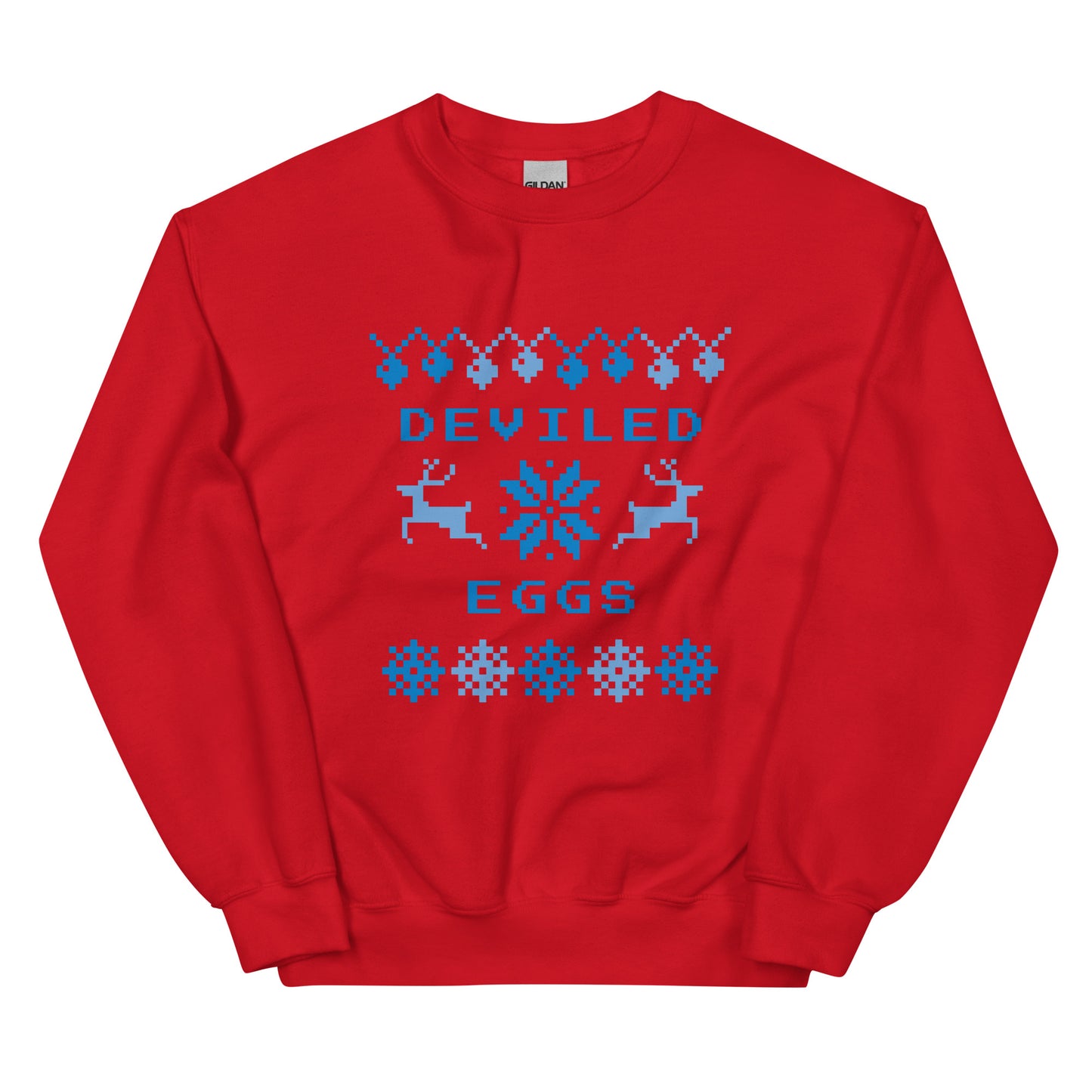 Red Deviled Eggs Christmas Sweatshirt from Nina's Funky Shop by ninanush - Do you love deviled eggs? Looking for a funny Christmas sweatshirt? Our Slut Deviled Eggs Christmas Crew Neck Sweatshirt is soft, comfortable and just what you need. It's a unisex holiday sweatshirt with "Deviled Eggs" and a Christmas pattern. A funny Christmas sweatshirt for a holiday party or a cozy night in.