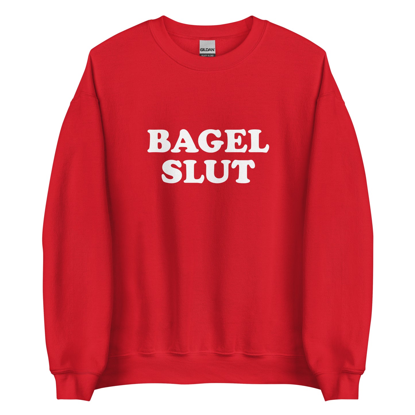 Red Bagel Slut Sweatshirt from Nina's Funky Shop by ninanush - Do you love bagels? Looking for a funny gift? Our Bagel Slut Crewneck Sweatshirt is soft, comfortable and just what you need. It's a unisex sweatshirt that comes in a variety of colors with "Bagel Slut", expertly printed on the front. A unique and funny sweatshirt for cozy nights in or stand out bagel lover streetwear.