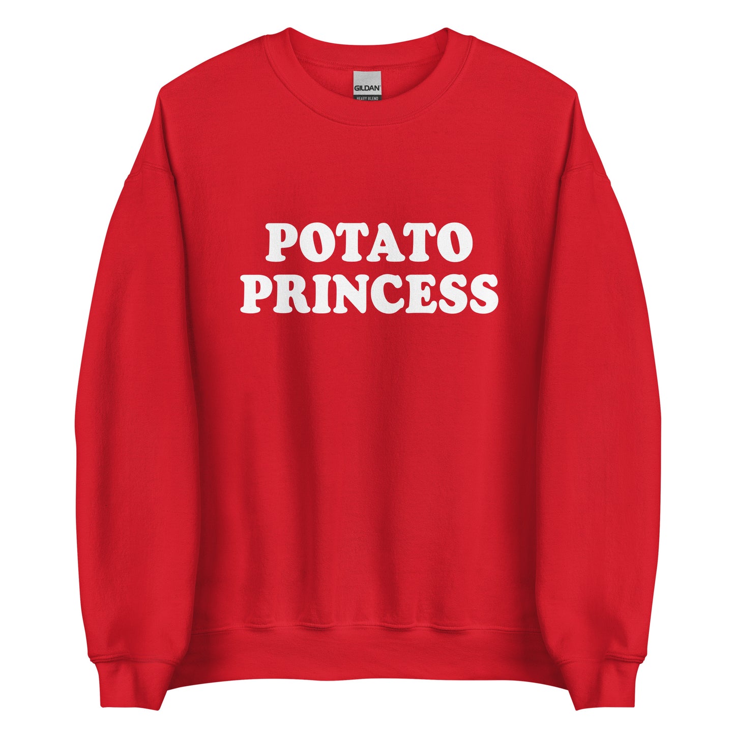 Red potato princess crewneck sweatshirt from Nina's Funky Shop by ninanush - Do you love potatoes? Looking for a funny gift for a friend? Our Potato Crewneck Sweatshirt is just what you need. It's a unisex potato sweatshirt with "Potato Princess" on the front. A funny foodie sweatshirt for cozy nights in or stand out potato lover streetwear. This potato enthusiast sweatshirt is bold and made just for you.