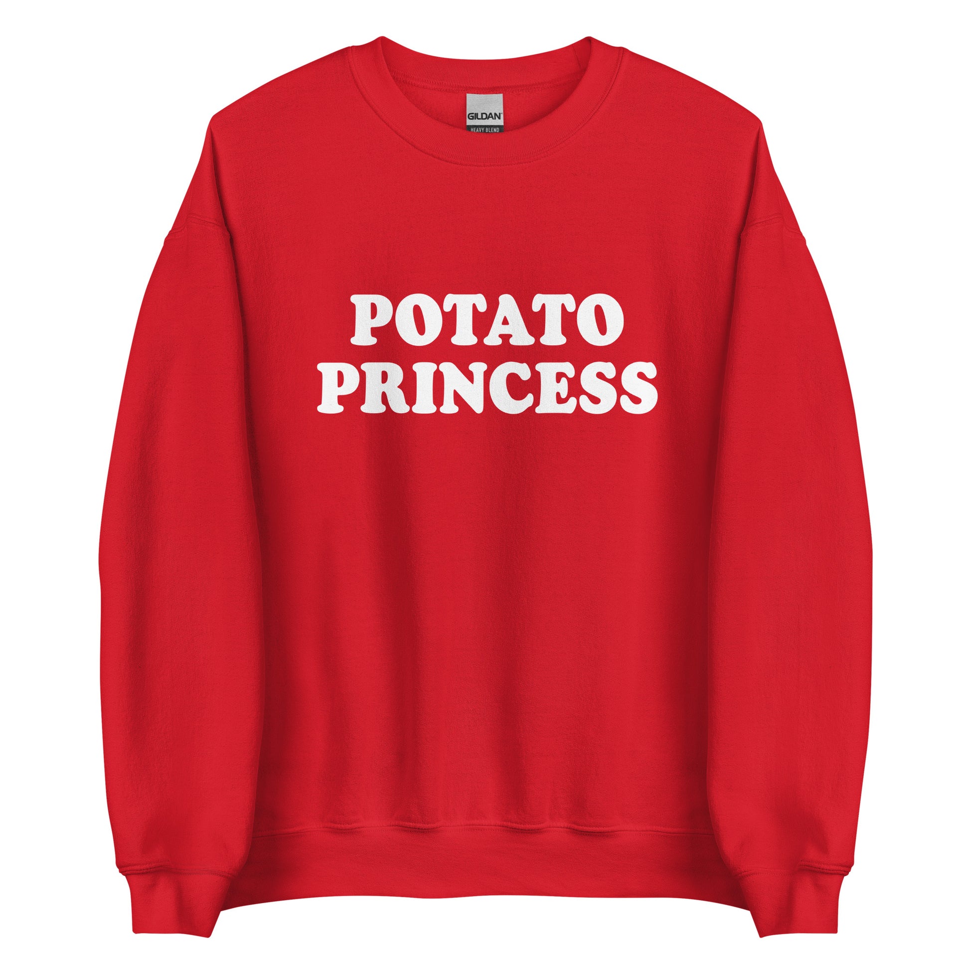 Red potato princess crewneck sweatshirt from Nina's Funky Shop by ninanush - Do you love potatoes? Looking for a funny gift for a friend? Our Potato Crewneck Sweatshirt is just what you need. It's a unisex potato sweatshirt with "Potato Princess" on the front. A funny foodie sweatshirt for cozy nights in or stand out potato lover streetwear. This potato enthusiast sweatshirt is bold and made just for you.