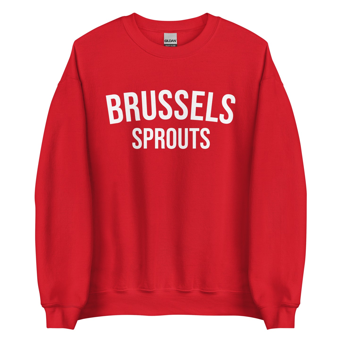 Red Brussels Sprouts Sweatshirt from Nina's Funky Shop by ninanush - Do you love Brussels sprouts? Looking for a funny foodie gift? Our Brussels Sprouts Crewneck Sweatshirt is just what you need. It's a unisex unique sweatshirt with "Brussels Sprouts" on the front. A funny foodie sweatshirt for Brussels Sprouts enthusiasts. This varsity style pickle sweatshirt is designed by Nina.