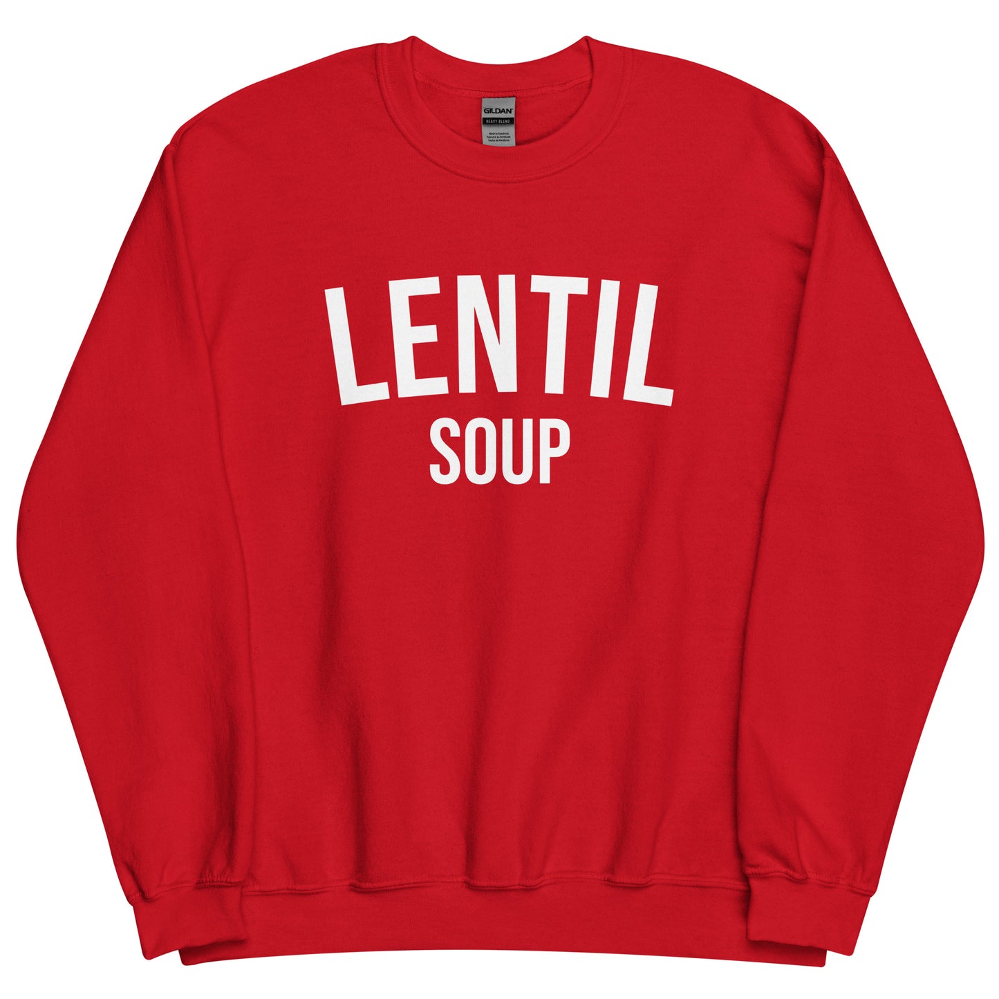 Red Lentil Soup Sweatshirt from Nina's Funky Shop by ninanush - Do you love lentil soup? Looking for a funny gift? Our Lentil Soup Crewneck Sweatshirt is just what you need. It's a unisex soup lover sweatshirt with "lentil soup" on the front. A funny foodie sweatshirt for soup enthusiasts and a quirky sweatshirt foodies of all kinds. This varsity style sweatshirt is designed by Nina and made just for you.