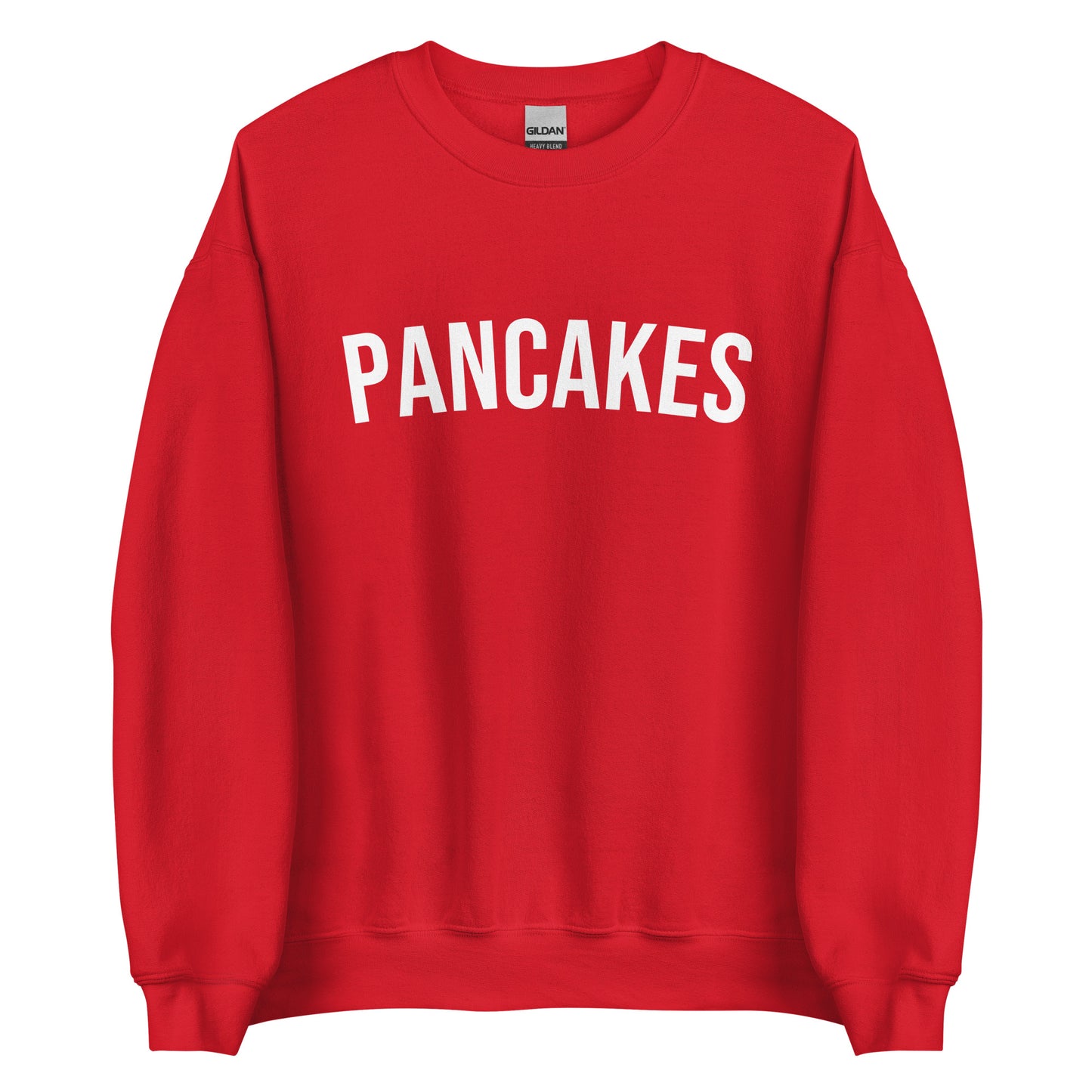 Red Pancakes Sweatshirt from Nina's Funky Shop by ninanush - Do you love pancakes? Looking for a funny gift? Our pancakes Crewneck Sweatshirt is soft, comfortable and just what you need. It's a pancake lover sweatshirt with "pancakes" on the front. A funny foodie sweatshirt for breakfast enthusiasts and foodies. This varsity style sweatshirt is designed by Nina and made just for you.