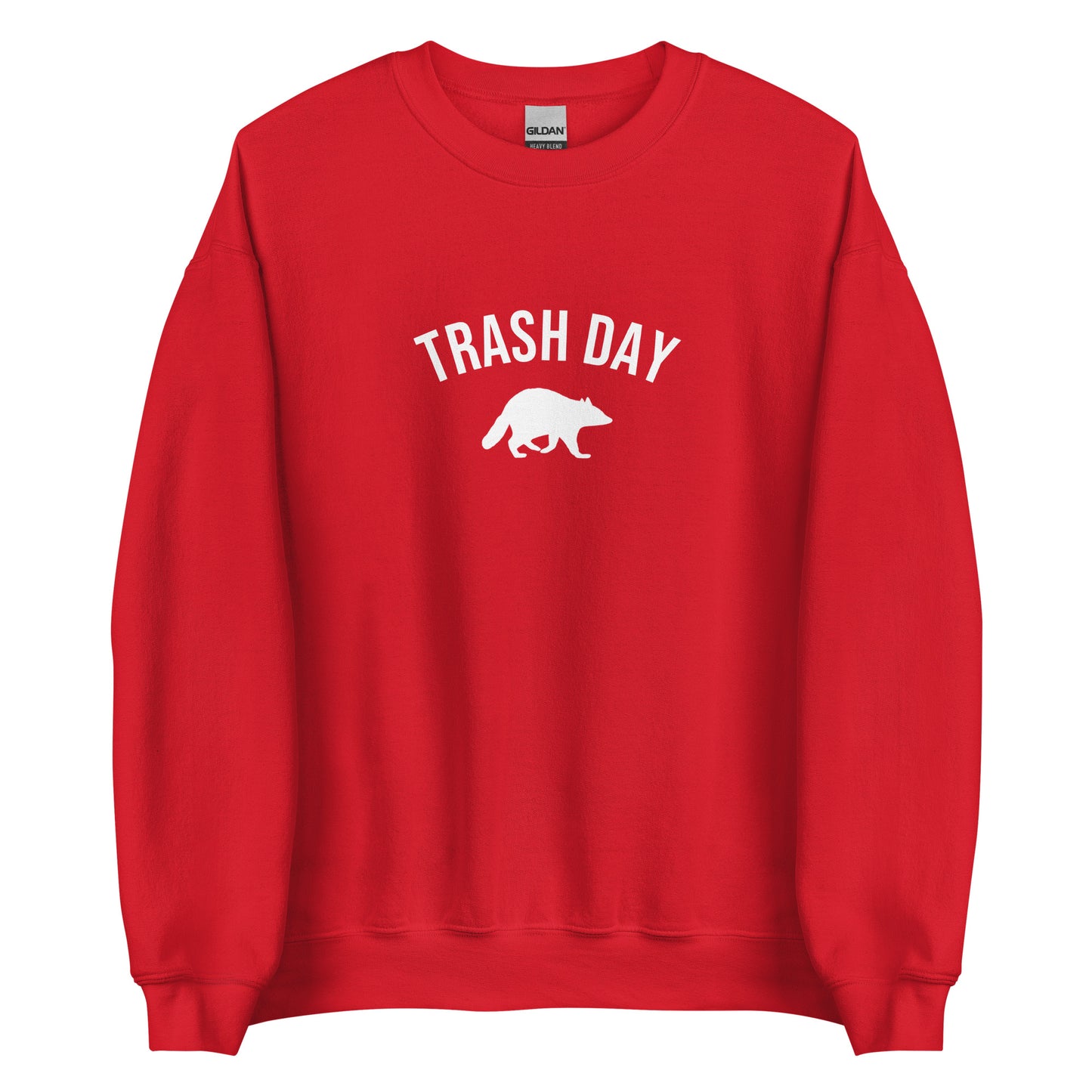 Red Trash Day Raccoon Sweatshirt from Nina's Funky Shop by ninanush - Live every day like it's trash day Do you love raccoons? Looking for a funny gift? Our Trash Day Raccoon Crewneck Sweatshirt is soft, comfortable and just what you need. It's a unisex raccoon sweatshirt that comes in a variety of colors with "trash day" and a raccoon silhouette, expertly printed on the front.