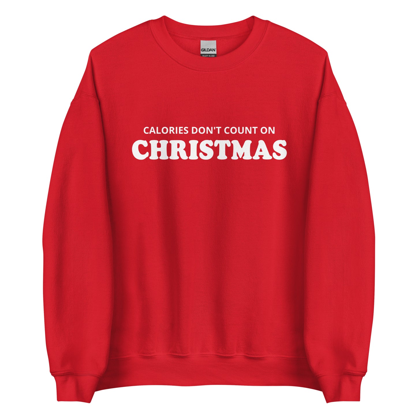 Red Calories Don't Count On Christmas Sweatshirt from Nina's Funky Shop by ninanush - Looking for a funny Christmas sweatshirt? A holiday gift for a foodie friend? Our Calories Don't Count On Christmas Sweatshirt is soft, comfortable and made just for you. It comes in a variety of colors with "Calories Don't Count On Christmas", expertly printed on the front. Celebrate your favorite Christmas Food in style. 