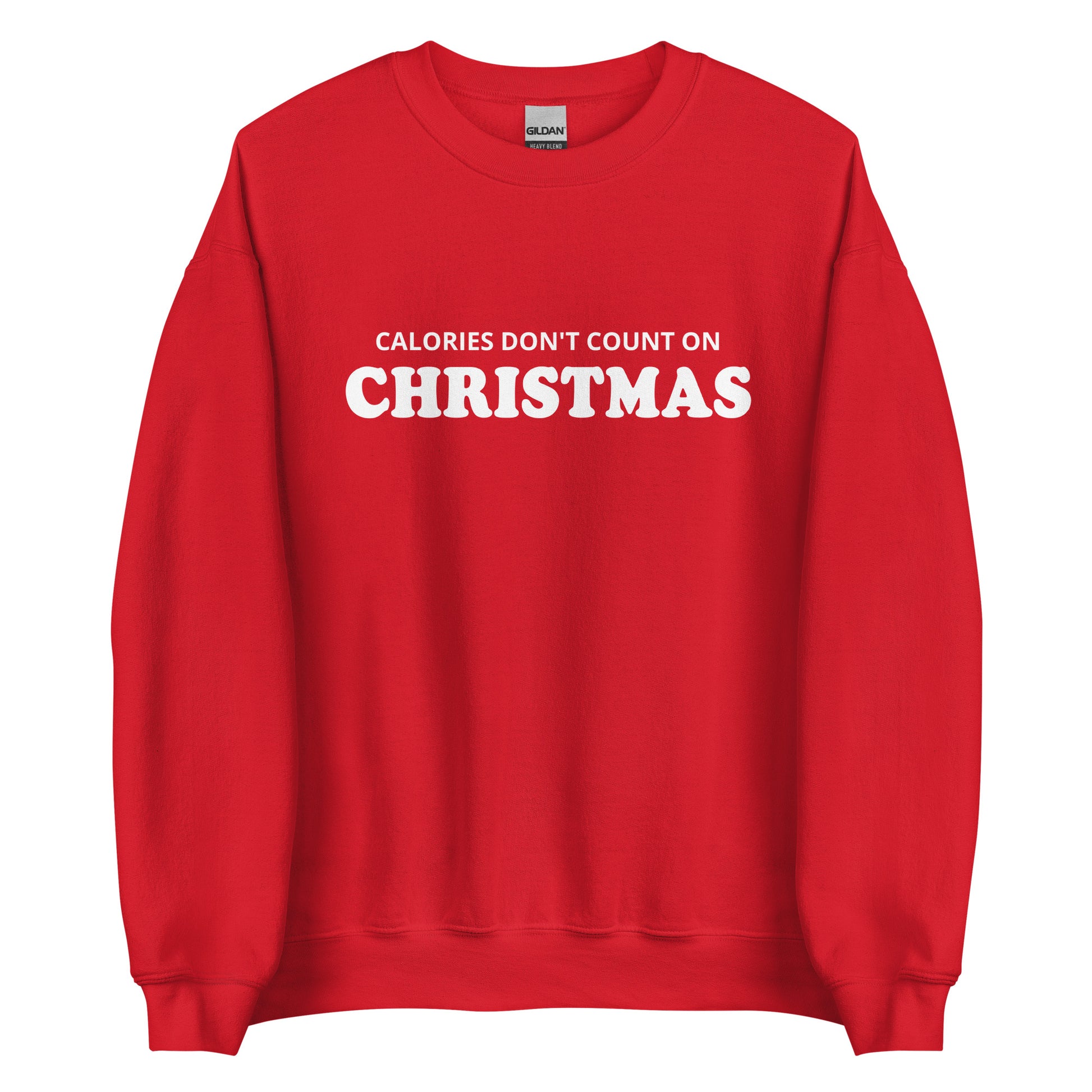 Red Calories Don't Count On Christmas Sweatshirt from Nina's Funky Shop by ninanush - Looking for a funny Christmas sweatshirt? A holiday gift for a foodie friend? Our Calories Don't Count On Christmas Sweatshirt is soft, comfortable and made just for you. It comes in a variety of colors with "Calories Don't Count On Christmas", expertly printed on the front. Celebrate your favorite Christmas Food in style. 