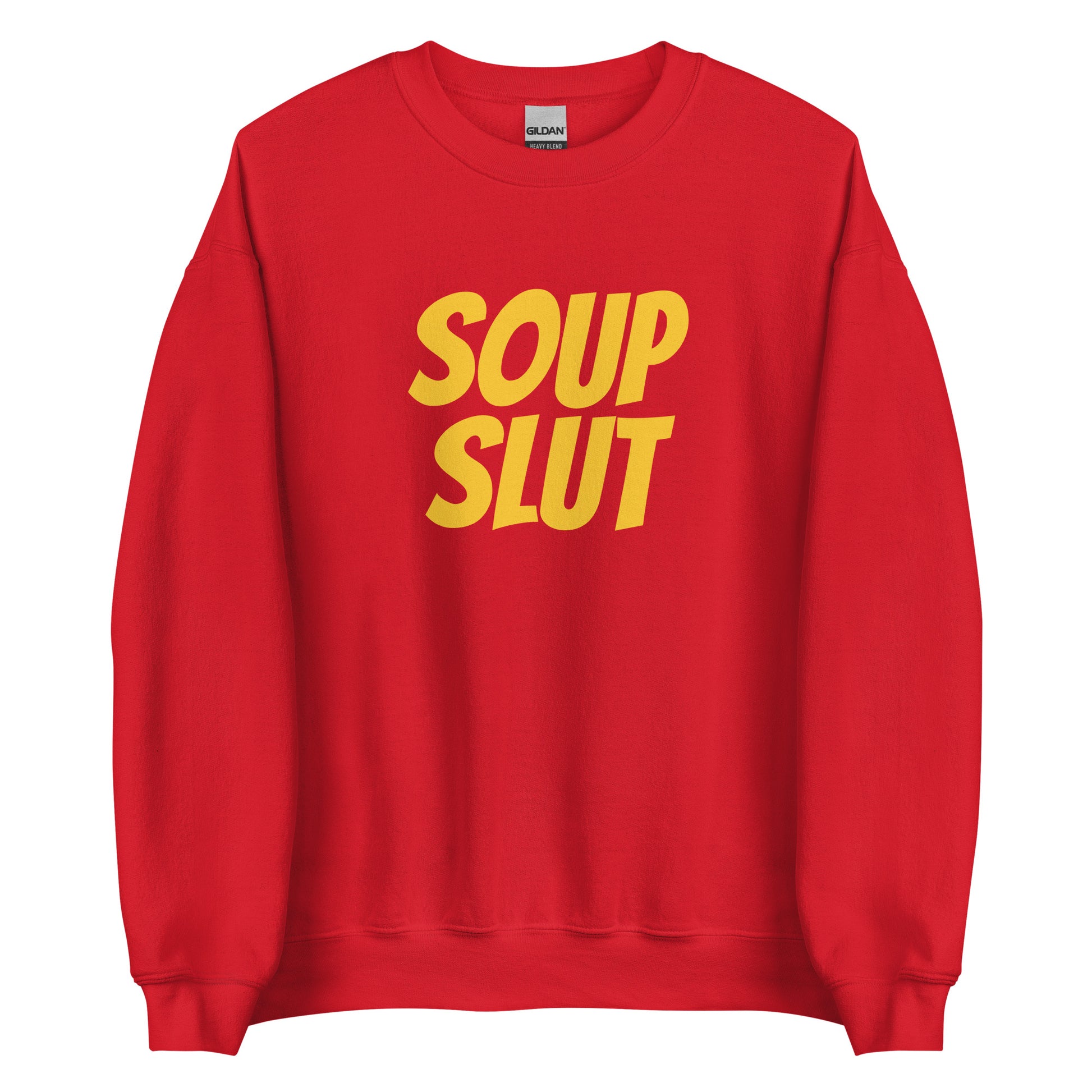 Red Soup Slut Sweatshirt from Nina's Funky Shop by ninanush - Do you love soup? Looking for a funny gift for a friend? Our Soup Slut Crew Neck Sweatshirt is soft, comfortable and just what you need. It's a unisex foodie sweatshirt with "soup slut", expertly printed on the front. A perfect funny foodie sweatshirt for cozy nights in or stand out soup lover streetwear.