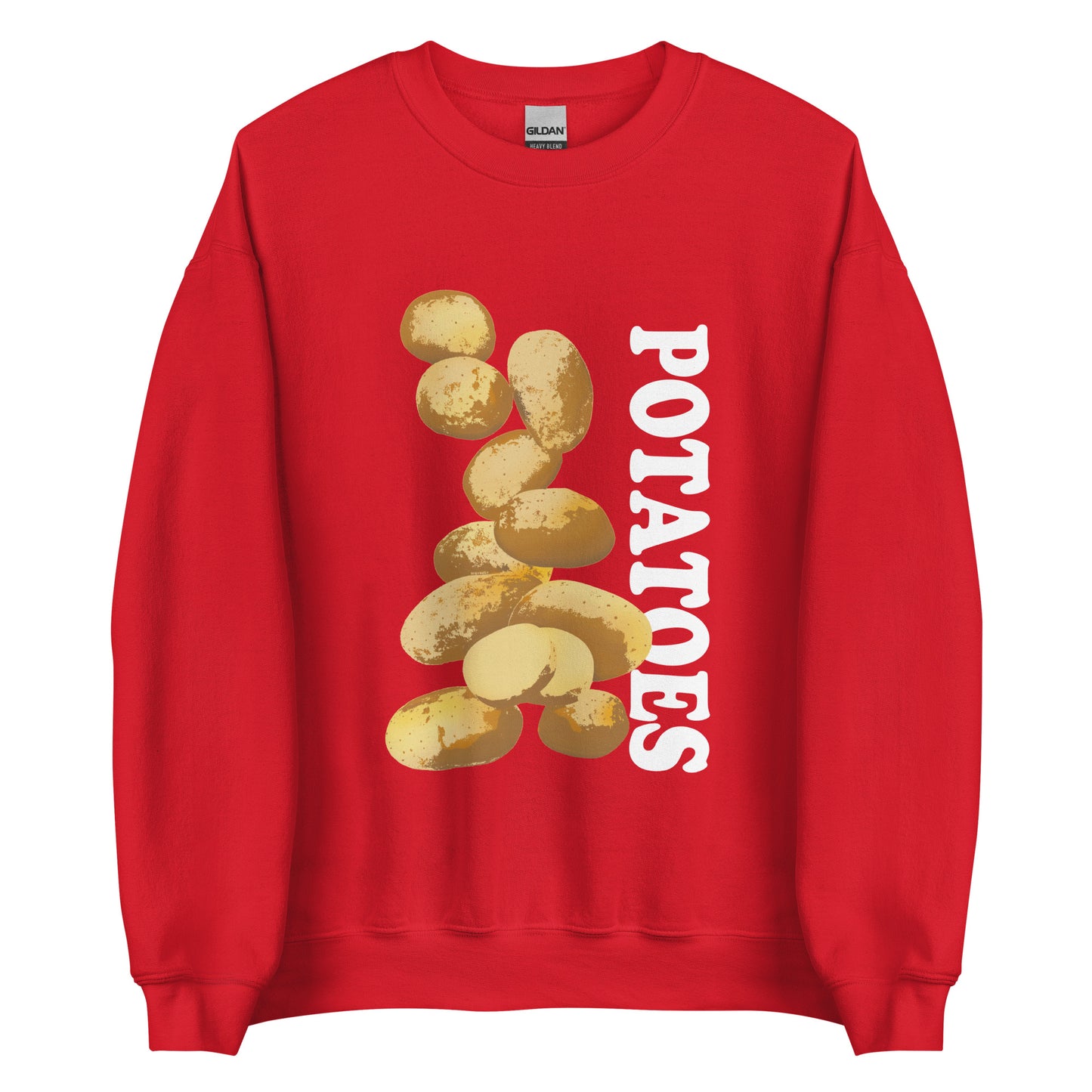 Red  sweatshirt with potatoes design - Love Potatoes? Looking for a unique gift for a fellow potato enthusiast? This unisex sweatshirt is warm, super soft and cozy, and made just for you. It comes in a variety of colors with a hand drawn potatoes design by Nina, expertly printed on the front.