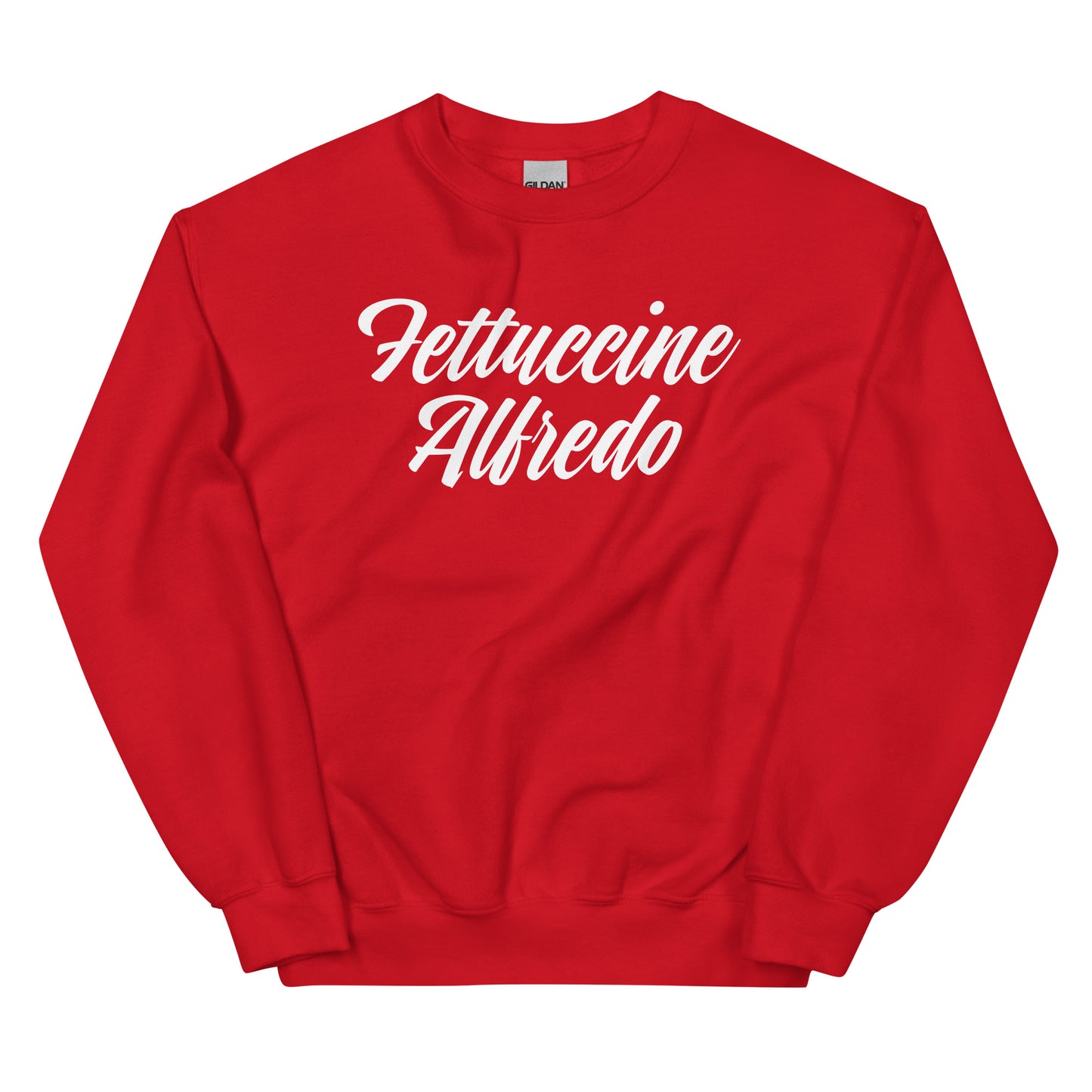 Red Fettuccine Alfredo Crewneck Sweatshirt - Fettuccine Alfredo enthusiast? Looking for a gift for a pasta lover? Our Fettuccine Alfredo Crewneck Sweatshirt is cozy, soft, and made just for you!