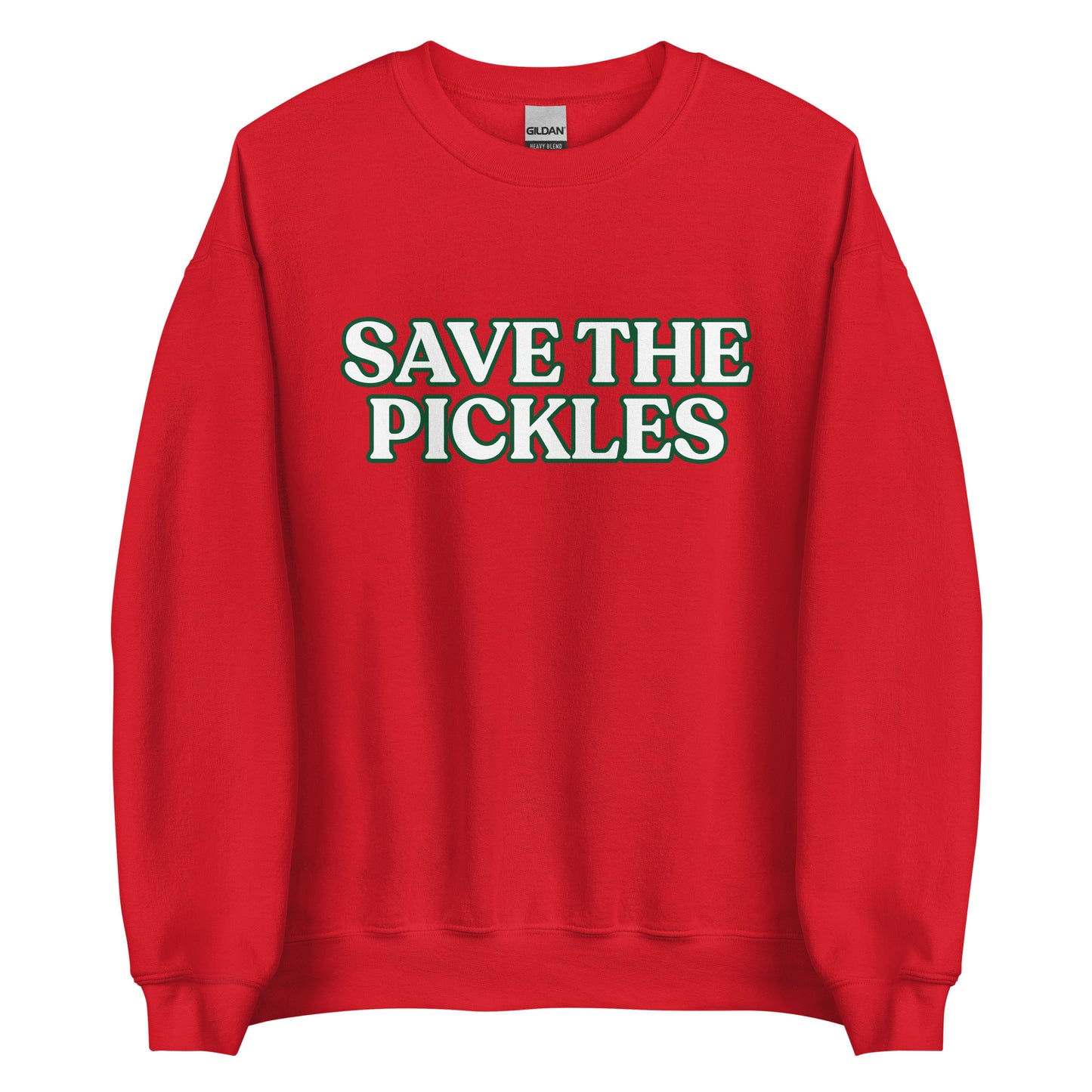 Red Save The Pickles Sweatshirt - Love pickles? Looking for a gift for a pickle lover? Our Save The Pickles Crewneck Sweatshirt might be just what you need! It's a soft and cozy sweatshirt with a pickle design, made just for you.