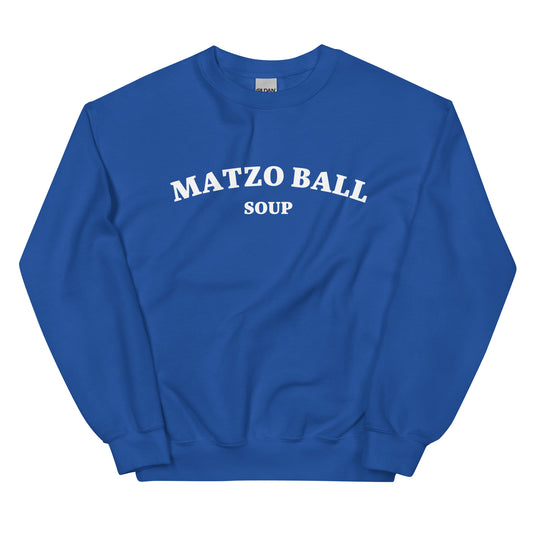 Royal blue matzo ball soup sweatshirt - A matzo ball soup sweatshirt for Jewish foodies and matzo ball soup lovers. This classic crew neck sweatshirt is designed for matzo ball enthusiasts. It's a funny Jewish food sweatshirt that stands out. A perfect funny gift for your favorite Jewish friend or a quirky sweatshirt for everyday matzo ball eaters.