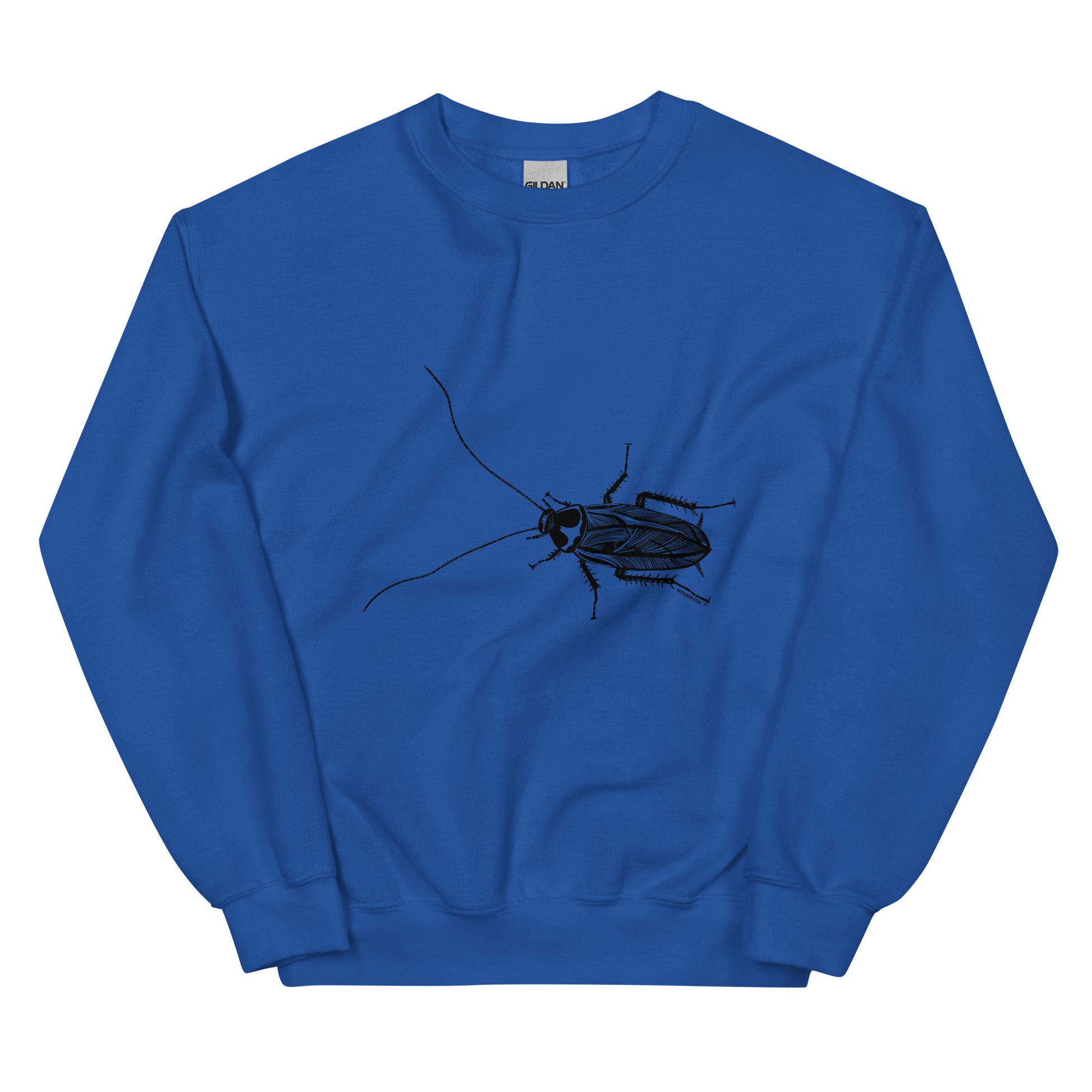 Blue cockroach sweatshirt from Nina's Funky Shop by ninanush - This cockroach sweatshirt is soft and comfortable with a bold cockroach sketch on the front. Add a little personality to your style in this weird sweatshirt or give it as a funny gift for a bug enthusiast Celebrate your individuality with our original, hand-drawn graphics, designed by Nina. Stay funky and stand out.