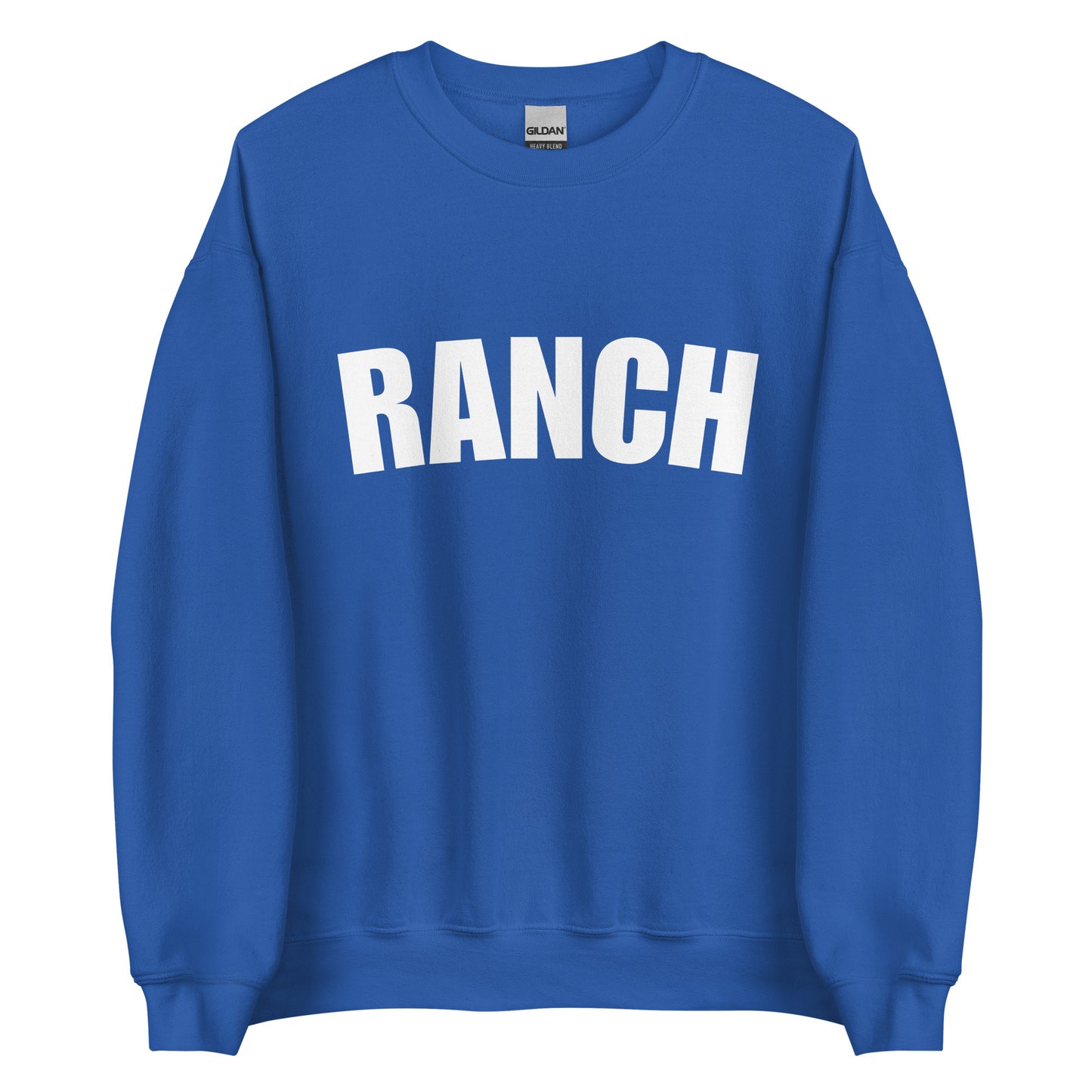 Royal Blue Ranch Sweatshirt from Nina's Funky Shop by ninanush - Do you love ranch? This funny foodie sweatshirt for ranch lovers was made just for you. It's a unisex, crew neck sweatshirt with the word "Ranch", expertly printed on the front. Perfect for cozy nights in or colorful and bold stand out streetwear for foodies, this ranch enthusiast sweatshirt is designed by Nina.