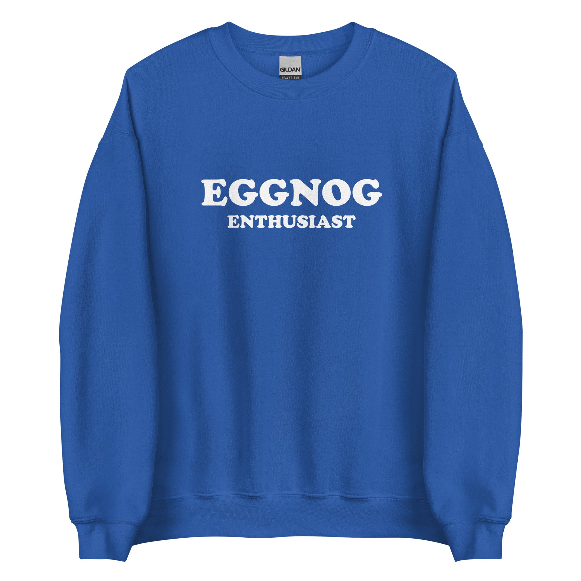 Royal Blue Eggnog Enthusiast Sweatshirt from Nina's Funky Shop by ninanush - Do you love eggnog? Looking for a funny holiday gift? Our Eggnog Enthusiast Crew Neck Sweatshirt is soft, comfortable and just what you need. It's a unisex sweatshirt that comes in a variety of colors with "Eggnog Enthusiast", expertly printed on the front. A funny foodie sweatshirt for cozy nights in or stand out eggnog lover streetwear.