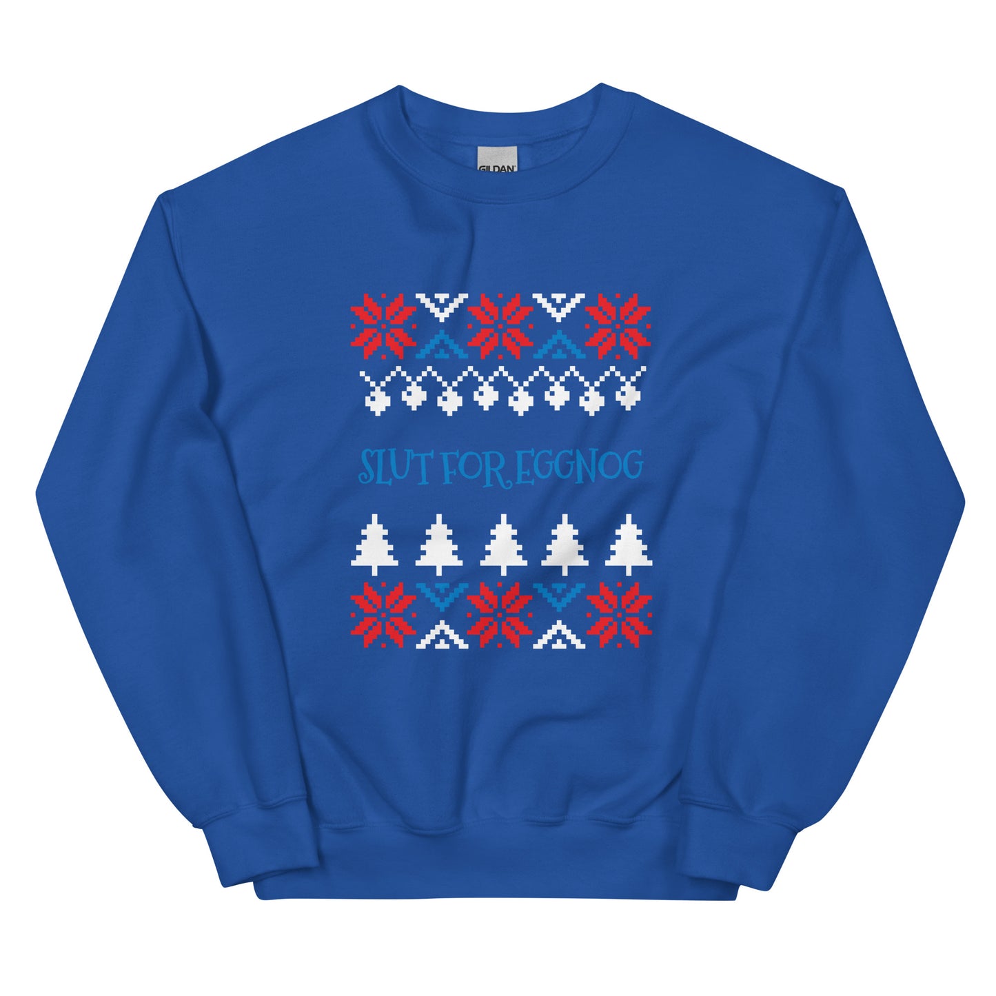 Blue Slut For Eggnog Christmas Sweatshirt from Nina's Funky Shop by ninanush - Do you love eggnog? Looking for a funny Christmas sweatshirt? Our Slut For Eggnog Christmas Crew Neck Sweatshirt is just what you need. It's a unisex holiday sweatshirt that comes in a variety of colors with "Slut For Eggnog", expertly printed on the front. A funny Christmas sweatshirt for a holiday party.