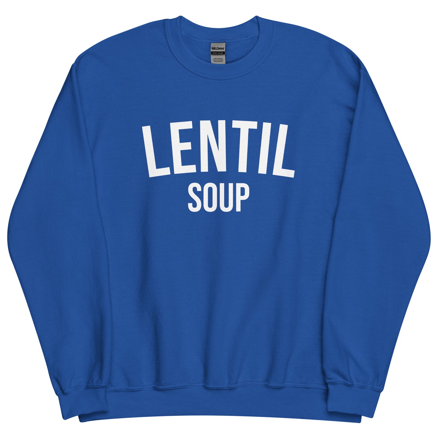 Royal Blue Lentil Soup Sweatshirt from Nina's Funky Shop by ninanush - Do you love lentil soup? Looking for a funny gift? Our Lentil Soup Crewneck Sweatshirt is just what you need. It's a unisex soup lover sweatshirt with "lentil soup" on the front. A funny foodie sweatshirt for soup enthusiasts and a quirky sweatshirt foodies of all kinds. This varsity style sweatshirt is designed by Nina and made just for you.