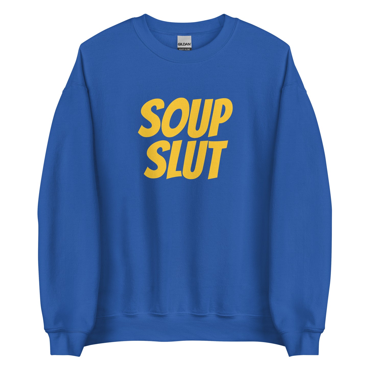 Royal Blue Soup Slut Sweatshirt from Nina's Funky Shop by ninanush - Do you love soup? Looking for a funny gift for a friend? Our Soup Slut Crew Neck Sweatshirt is soft, comfortable and just what you need. It's a unisex foodie sweatshirt with "soup slut", expertly printed on the front. A perfect funny foodie sweatshirt for cozy nights in or stand out soup lover streetwear.