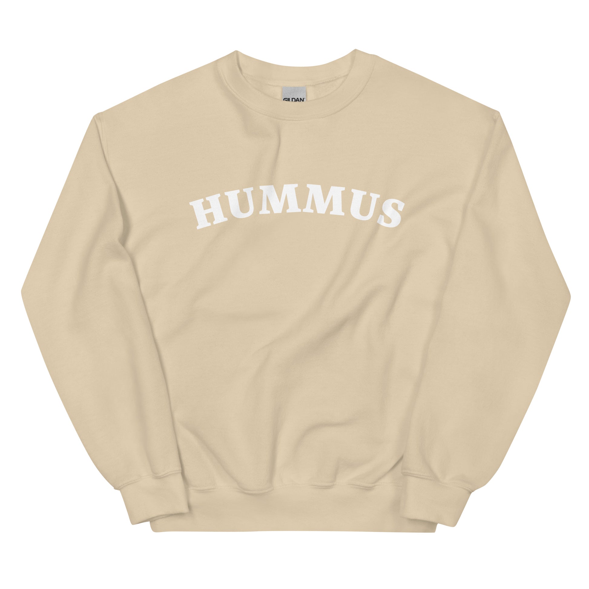 Beige hummus sweatshirt - A hummus sweatshirt for foodies and chickpea lovers. This unique crew neck sweatshirt is designed for hummus enthusiasts and made just for you. It's a colorful hummus lover sweatshirt that stands out and makes a statement. A funny gift for hummus lovers or a quirky sweatshirt for everyday funny foodie streetwear. 