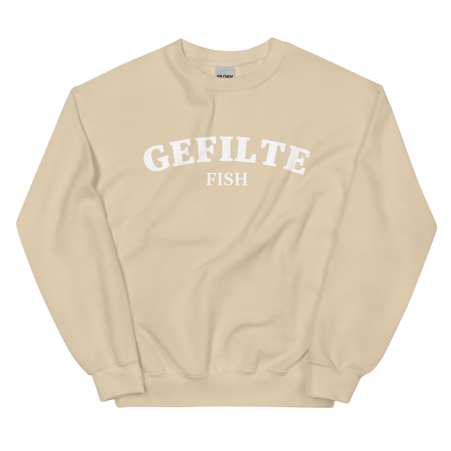 Beige gefilte fish sweatshirt unisex - Make a statement in this gefilte fish sweatshirt. It's a funny Jewish food sweatshirt that is soft, comfortable and sure to turn heads. Eat gefilte fish in style in this unusual foodie crew neck sweatshirt. What is gefilte fish? Gefilte fish is an Ashkenazi Jewish dish that is often served during celebrations and holidays.