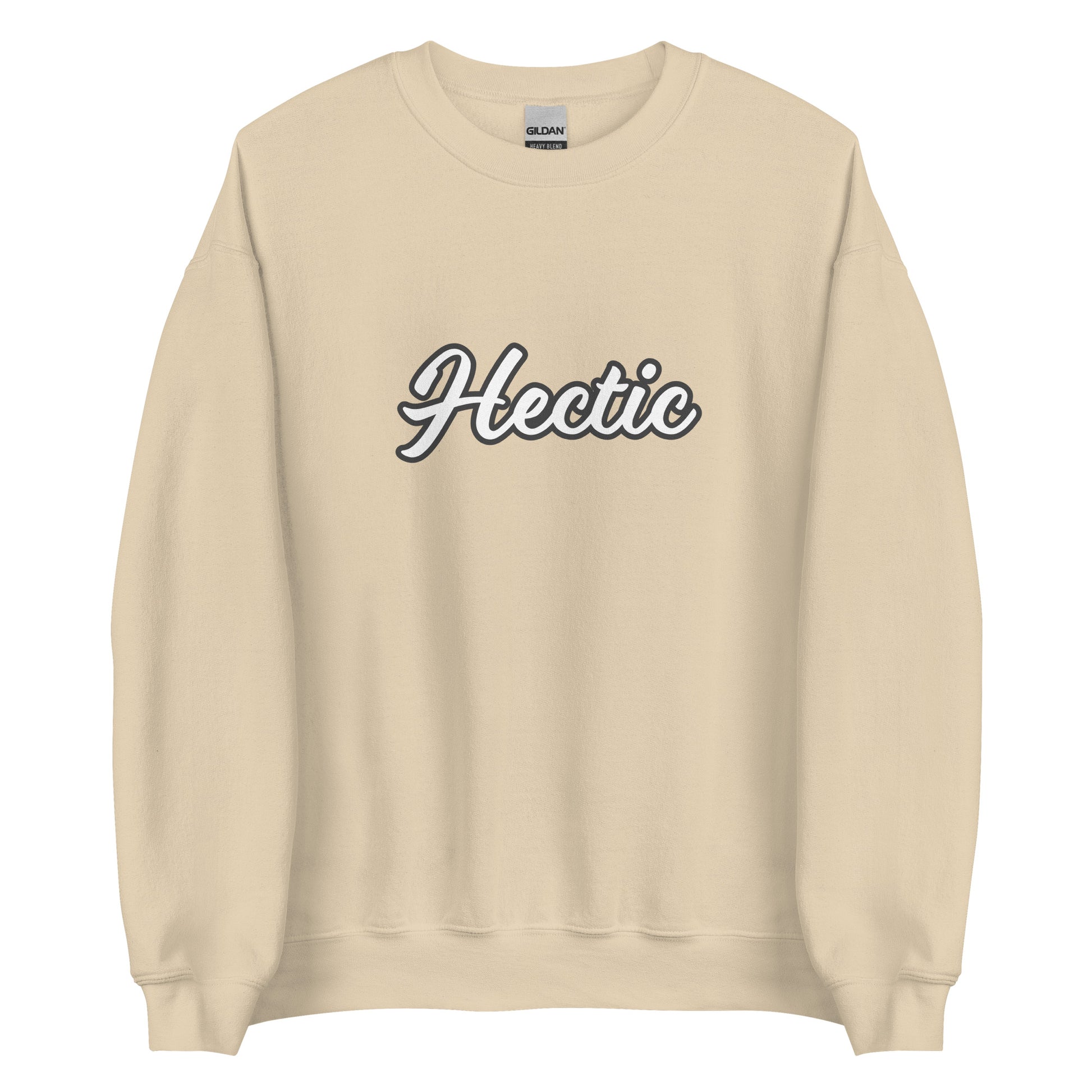 Khaki hectic sweatshirt from Nina's Funky Shop by ninanush - Hectic ✨ This hectic sweatshirt is a classic crew neck sweatshirt that's soft and comfortable. Perfect for cozy nights, unique streetwear or a funny gift for a chaotic friend, this funny sweatshirt is a must-have. Stay weird and live your best life in this hectic sweatshirt, designed by Nina and made just for you.