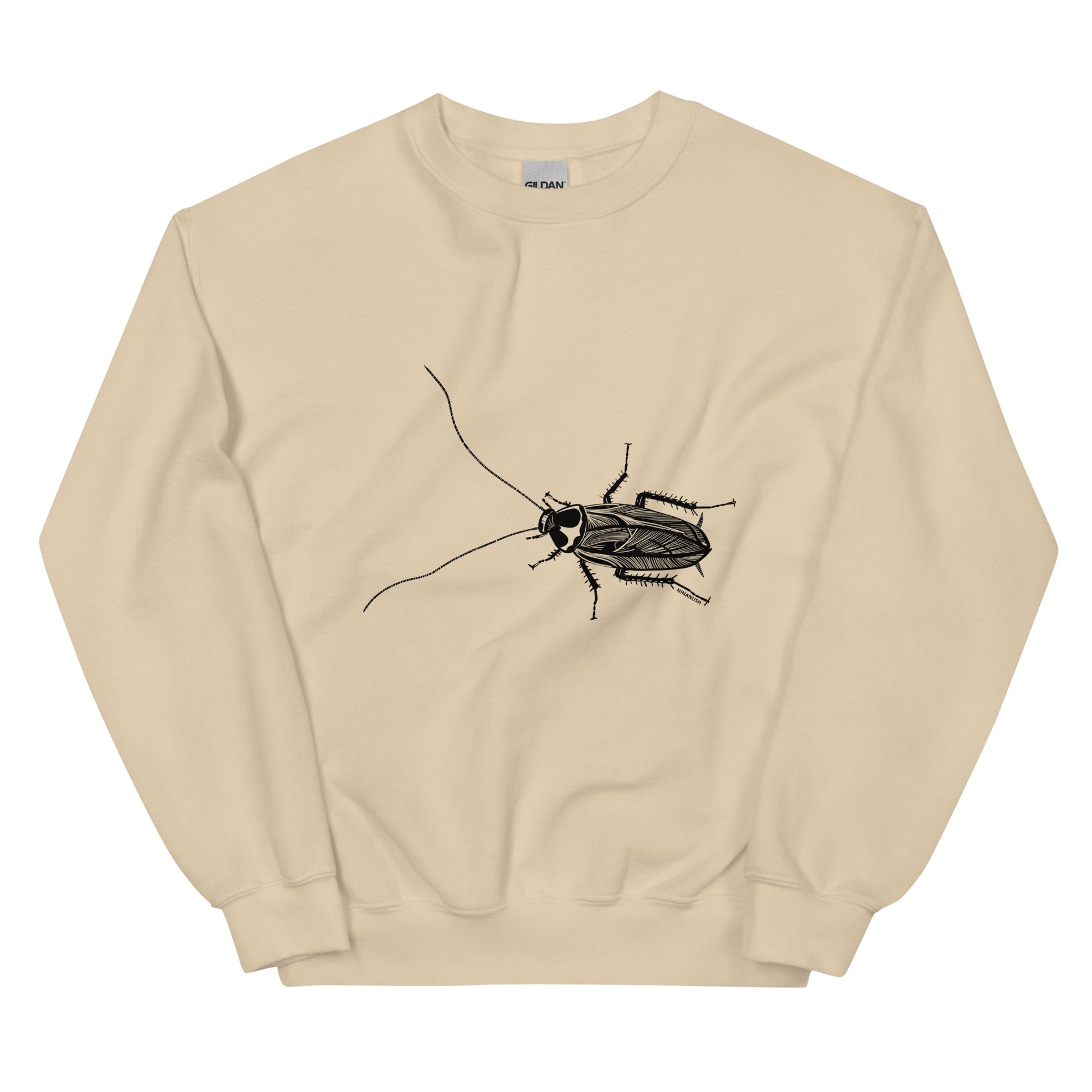 Khaki cockroach sweatshirt from Nina's Funky Shop by ninanush - This cockroach sweatshirt is soft and comfortable with a bold cockroach sketch on the front. Add a little personality to your style in this weird sweatshirt or give it as a funny gift for a bug enthusiast Celebrate your individuality with our original, hand-drawn graphics, designed by Nina. Stay funky and stand out.