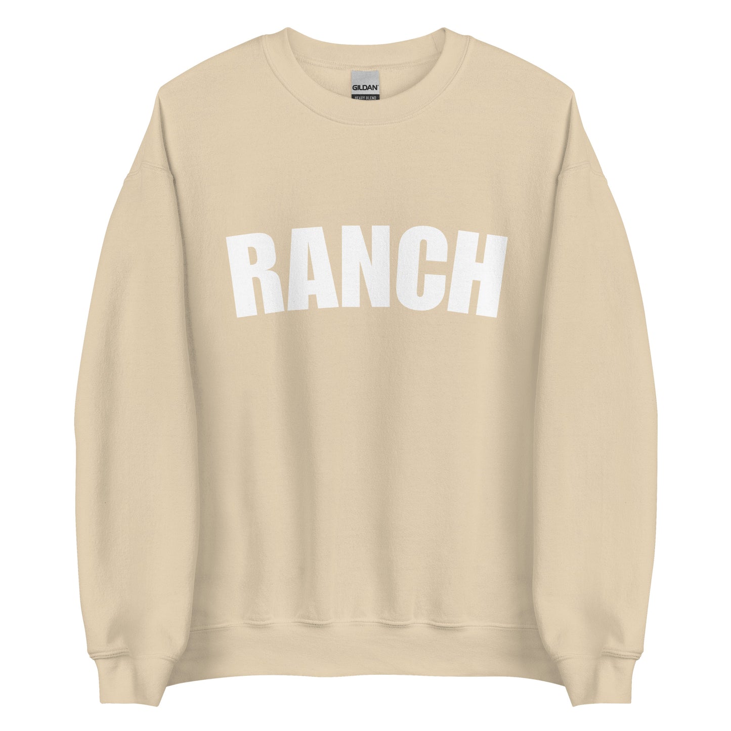 Tan Ranch Sweatshirt from Nina's Funky Shop by ninanush - Do you love ranch? This funny foodie sweatshirt for ranch lovers was made just for you. It's a unisex, crew neck sweatshirt with the word "Ranch", expertly printed on the front. Perfect for cozy nights in or colorful and bold stand out streetwear for foodies, this ranch enthusiast sweatshirt is designed by Nina.