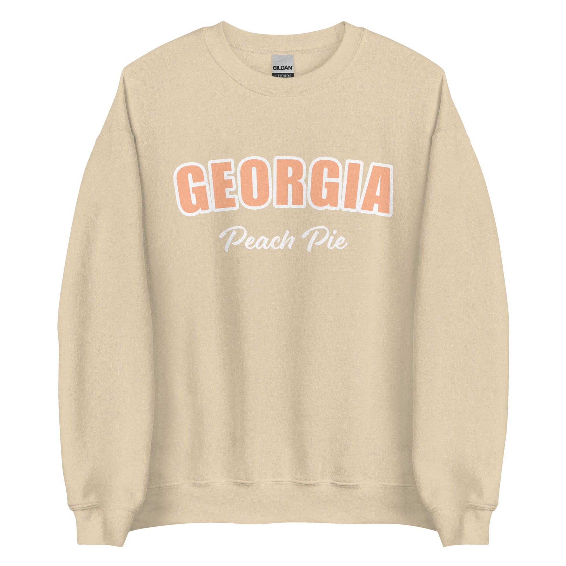 Beige Georgia Peach Pie Sweatshirt from Nina's Funky Shop by ninanush - Do you love peach pie? Our Georgia Peach Pie Sweatshirt is just what you need. It's a funny foodie sweatshirt for peach pie lovers like you. This unisex, crew neck sweatshirt comes in a variety of colors with the words "Georgia Peach Pie", expertly printed on the front. The perfect Sweatshirt for peach pie enthusiasts.