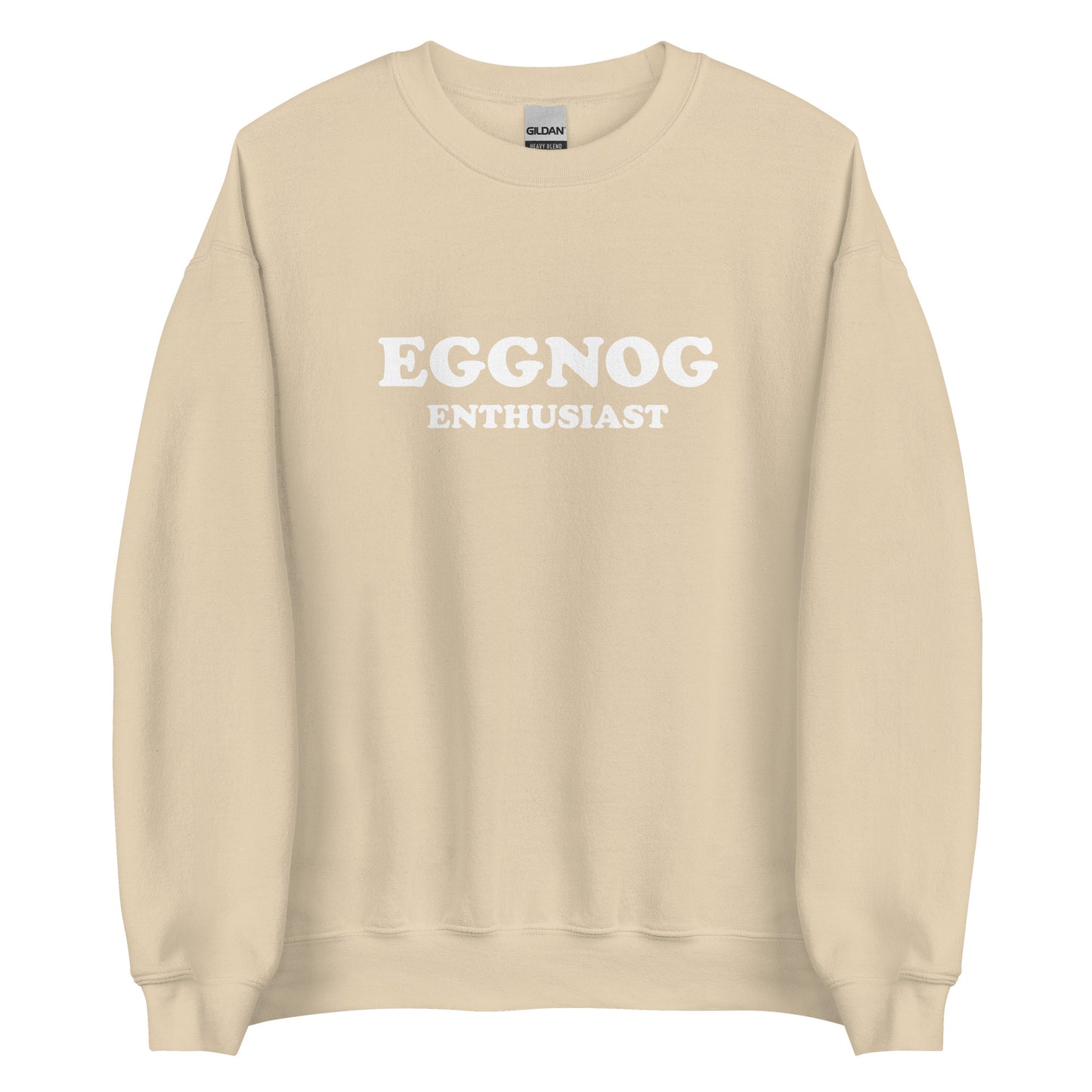 Beige Eggnog Enthusiast Sweatshirt from Nina's Funky Shop by ninanush - Do you love eggnog? Looking for a funny holiday gift? Our Eggnog Enthusiast Crew Neck Sweatshirt is soft, comfortable and just what you need. It's a unisex sweatshirt that comes in a variety of colors with "Eggnog Enthusiast", expertly printed on the front. A funny foodie sweatshirt for cozy nights in or stand out eggnog lover streetwear.