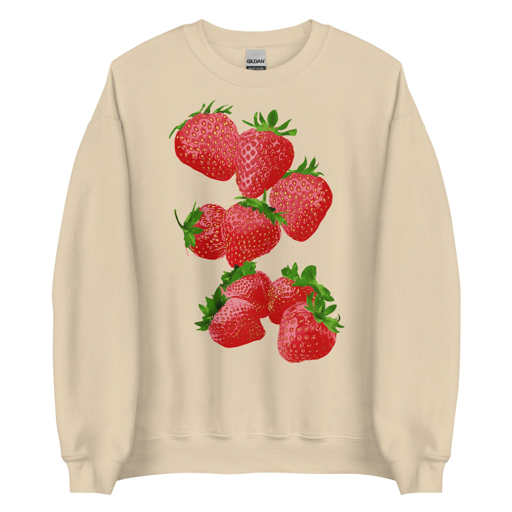 Beige Strawberry Design Sweatshirt from Nina's Funky Shop by ninanush - Love strawberries? Our Strawberry Crewneck Sweatshirt is soft, comfortable and just what you need. It's a unisex sweatshirt that comes in a variety of colors with a unique, hand drawn strawberry design, expertly printed on the front. Perfect for cozy nights in or stand out streetwear for strawberry enthusiasts.