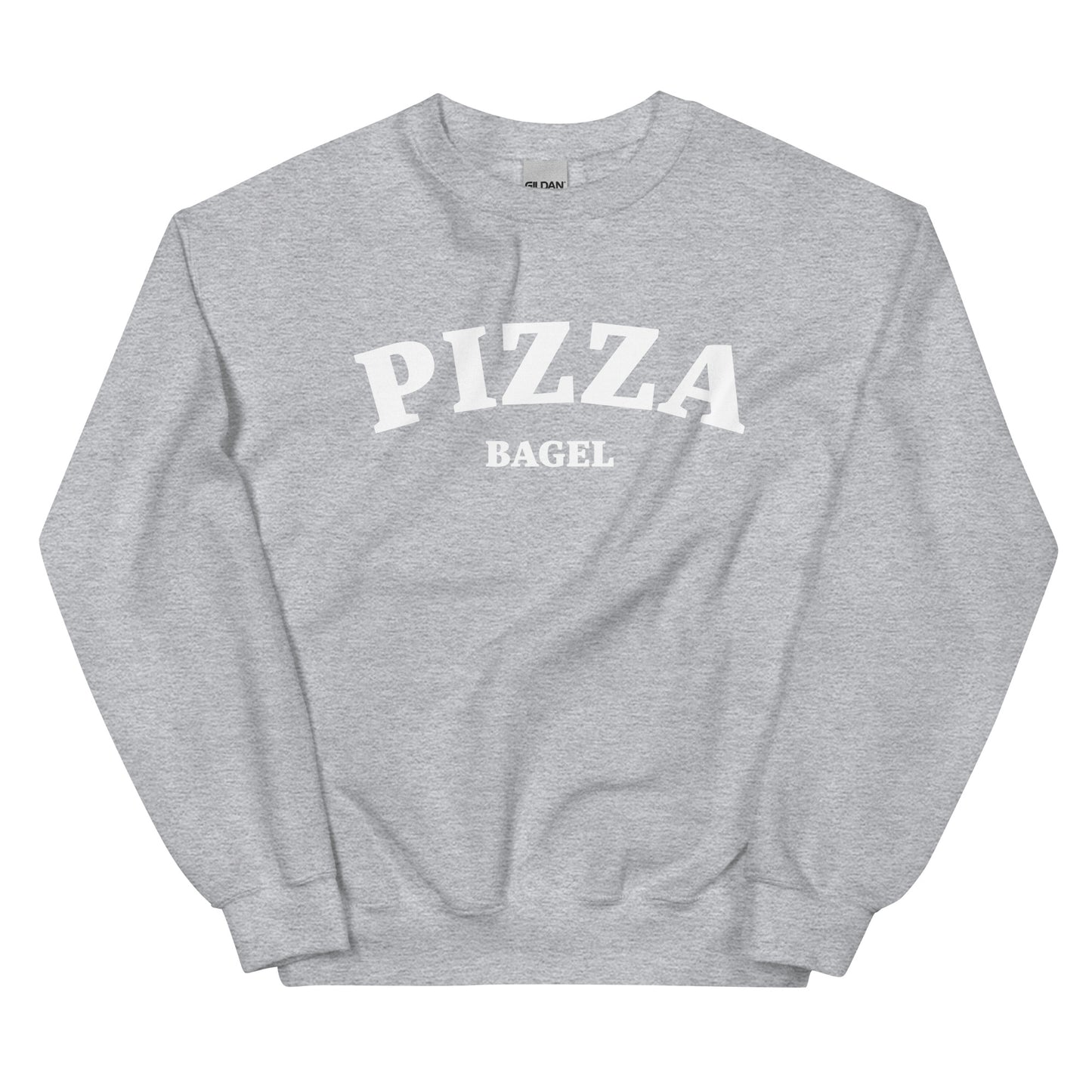 Light gray pizza bagel sweatshirt for foodies - This pizza bagel sweatshirt is must-have for all pizza bagel enthusiasts! It's a classic crew neck sweatshirt that's soft, comfortable and shows your love of pizza bagels. This funny food sweatshirt is perfect for cozy nights, streetwear or a funny gift for foodies. Make a statement in this pizza bagel lover sweatshirt. 