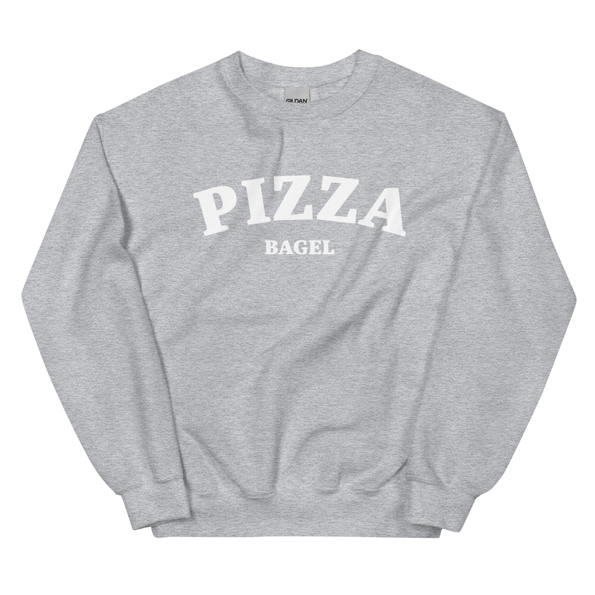 Light gray pizza bagel sweatshirt for foodies - This pizza bagel sweatshirt is must-have for all pizza bagel enthusiasts! It's a classic crew neck sweatshirt that's soft, comfortable and shows your love of pizza bagels. This funny food sweatshirt is perfect for cozy nights, streetwear or a funny gift for foodies. Make a statement in this pizza bagel lover sweatshirt. 