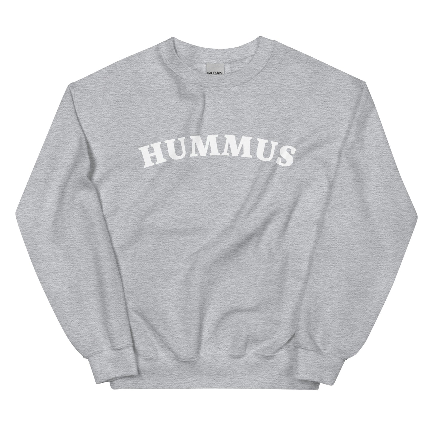 Light gray hummus sweatshirt - A hummus sweatshirt for foodies and chickpea lovers. This unique crew neck sweatshirt is designed for hummus enthusiasts and made just for you. It's a colorful hummus lover sweatshirt that stands out and makes a statement. A funny gift for hummus lovers or a quirky sweatshirt for everyday funny foodie streetwear. 