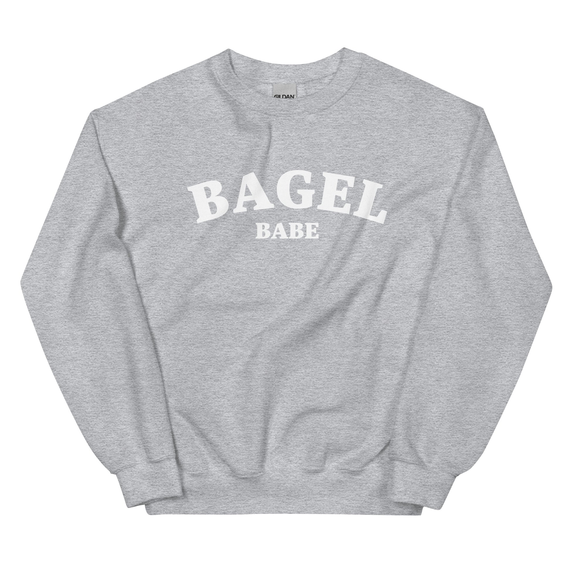 Gray bagel babe sweatshirt - A bagel babe sweatshirt that's soft, comfortable and comes in a variety of colors. This cozy bagel lover sweatshirt is just what every bagel enthusiast needs. It's a unique foodie sweatshirt that stands out and it makes a perfect funny gift for bagel lovers. Eat bagels in style and celebrate your favorite foods.