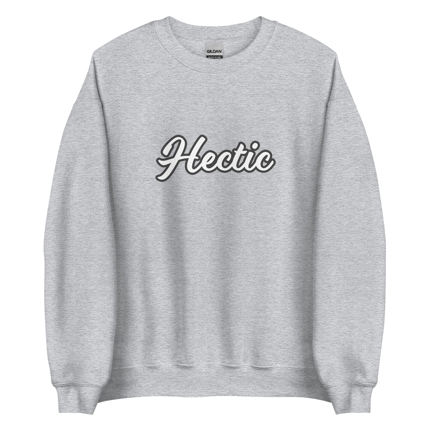 Light gray hectic sweatshirt from Nina's Funky Shop by ninanush - Hectic ✨ This hectic sweatshirt is a classic crew neck sweatshirt that's soft and comfortable. Perfect for cozy nights, unique streetwear or a funny gift for a chaotic friend, this funny sweatshirt is a must-have. Stay weird and live your best life in this hectic sweatshirt, designed by Nina and made just for you.