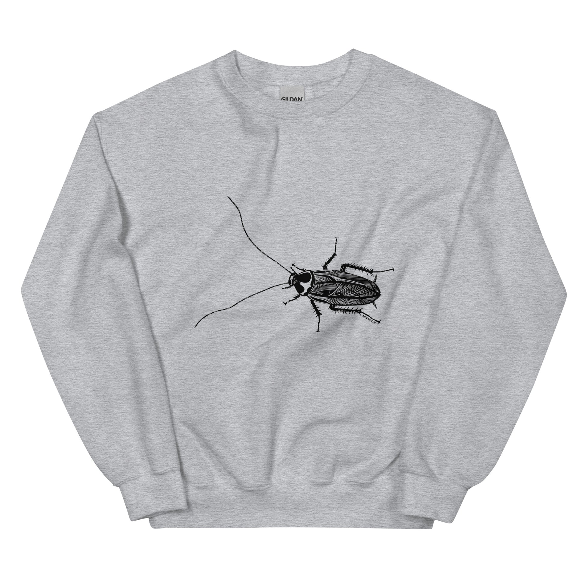 Gray cockroach sweatshirt from Nina's Funky Shop by ninanush - This cockroach sweatshirt is soft and comfortable with a bold cockroach sketch on the front. Add a little personality to your style in this weird sweatshirt or give it as a funny gift for a bug enthusiast Celebrate your individuality with our original, hand-drawn graphics, designed by Nina. Stay funky and stand out.